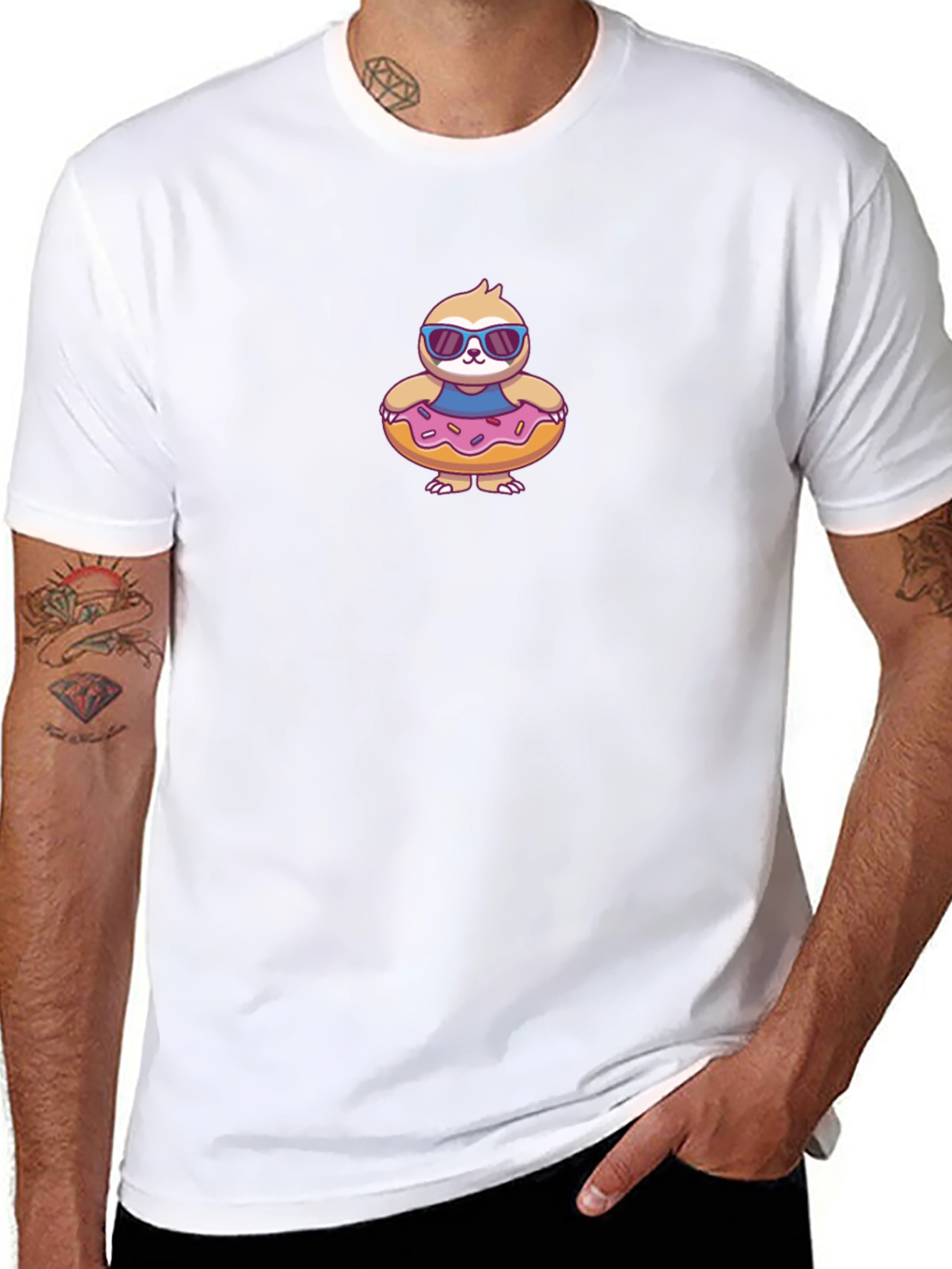 Cool Sloth in Donut Float T-Shirt