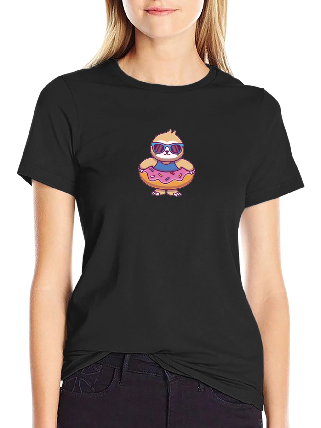 Cool Sloth in Donut Float T-Shirt