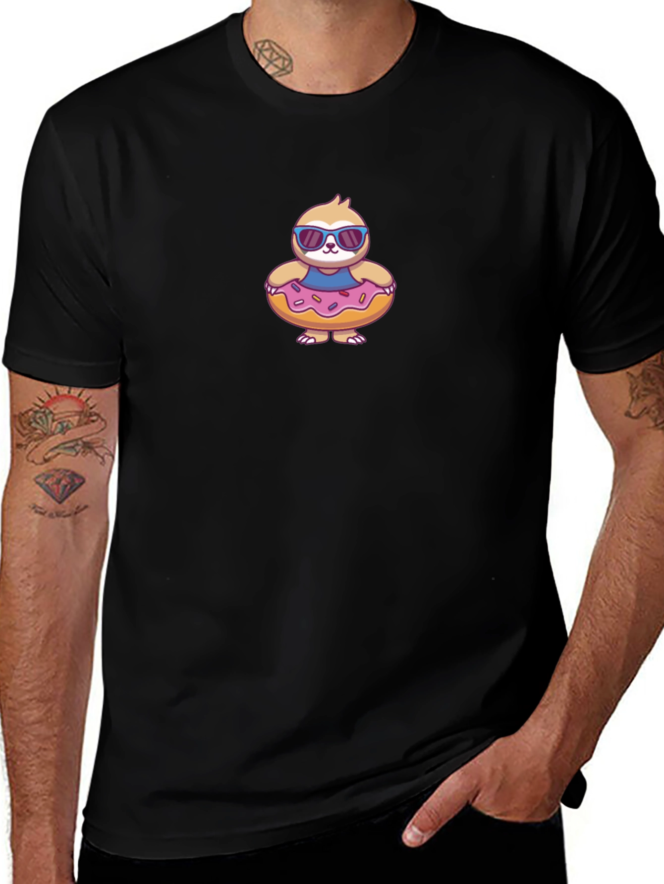 Cool Sloth in Donut Float T-Shirt