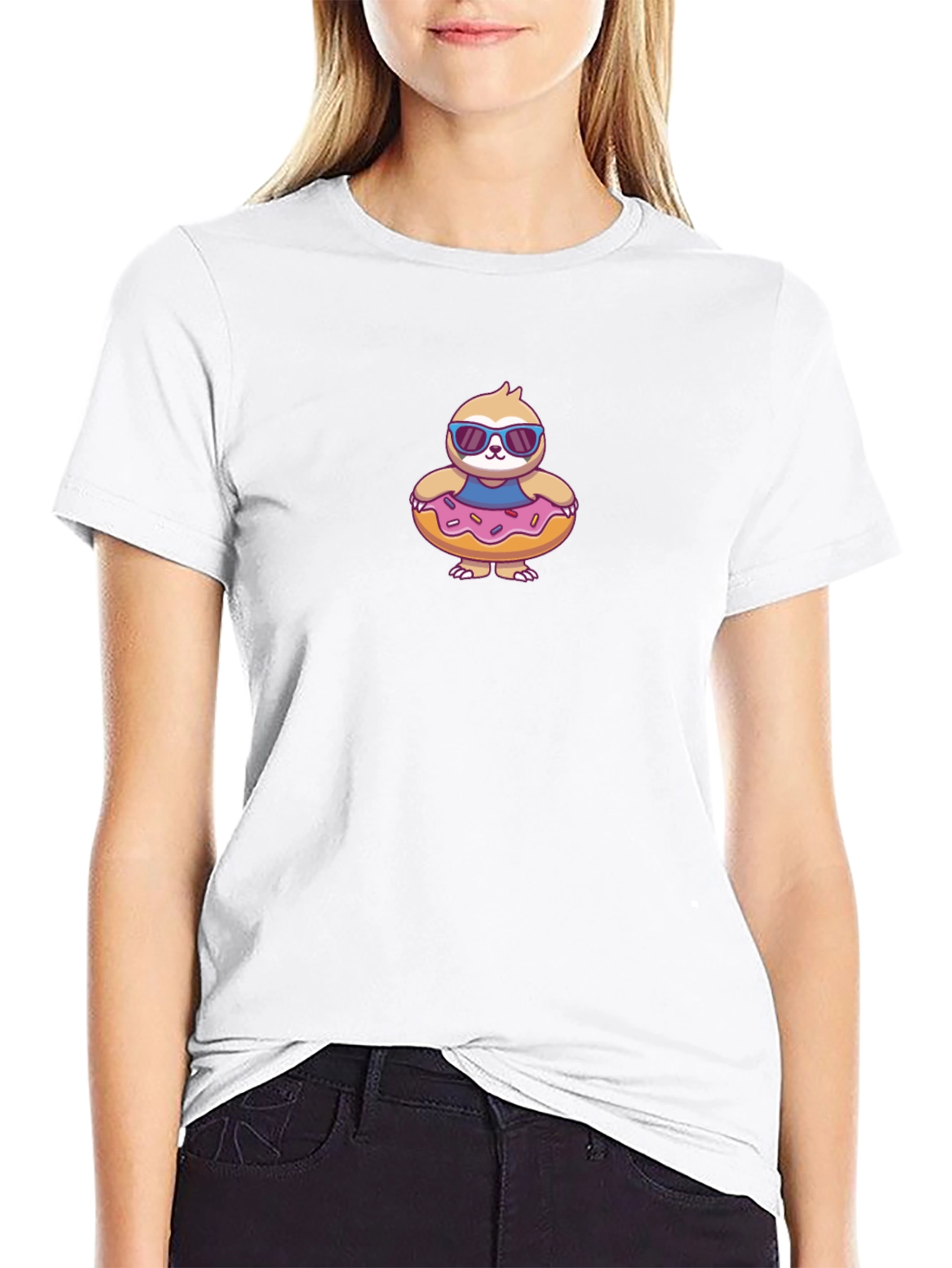 Cool Sloth in Donut Float T-Shirt