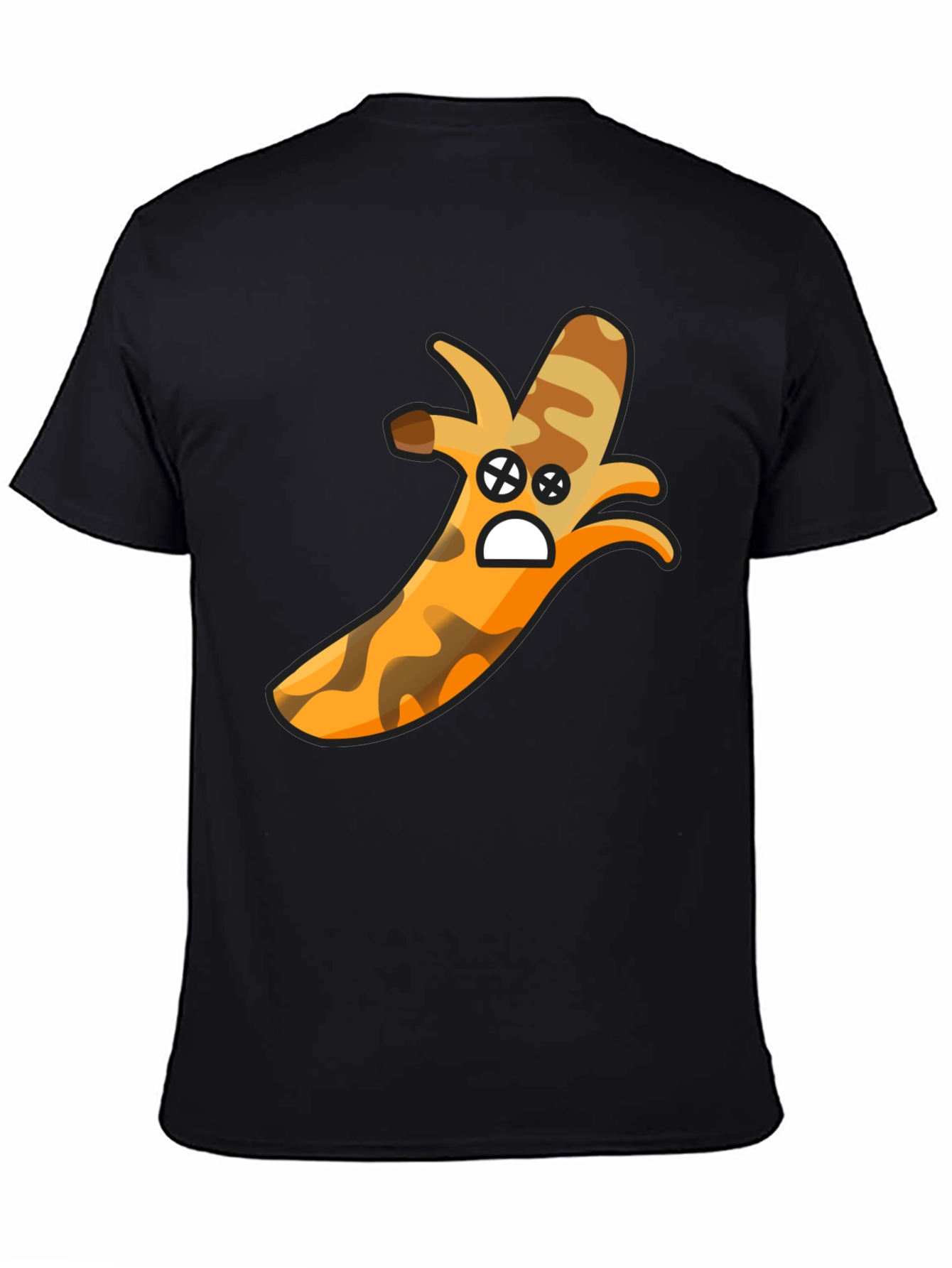 Camouflage Banana Cartoon Graphic Black T-Shirt