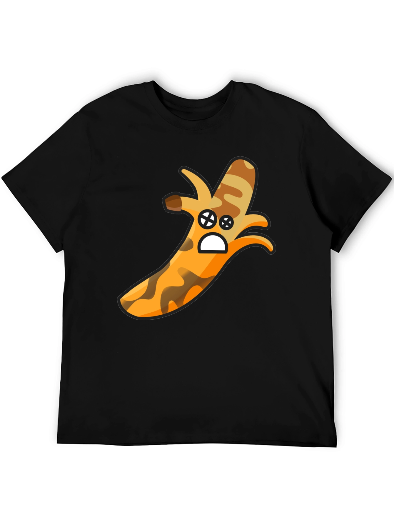 Camouflage Banana Cartoon Graphic Black T-Shirt