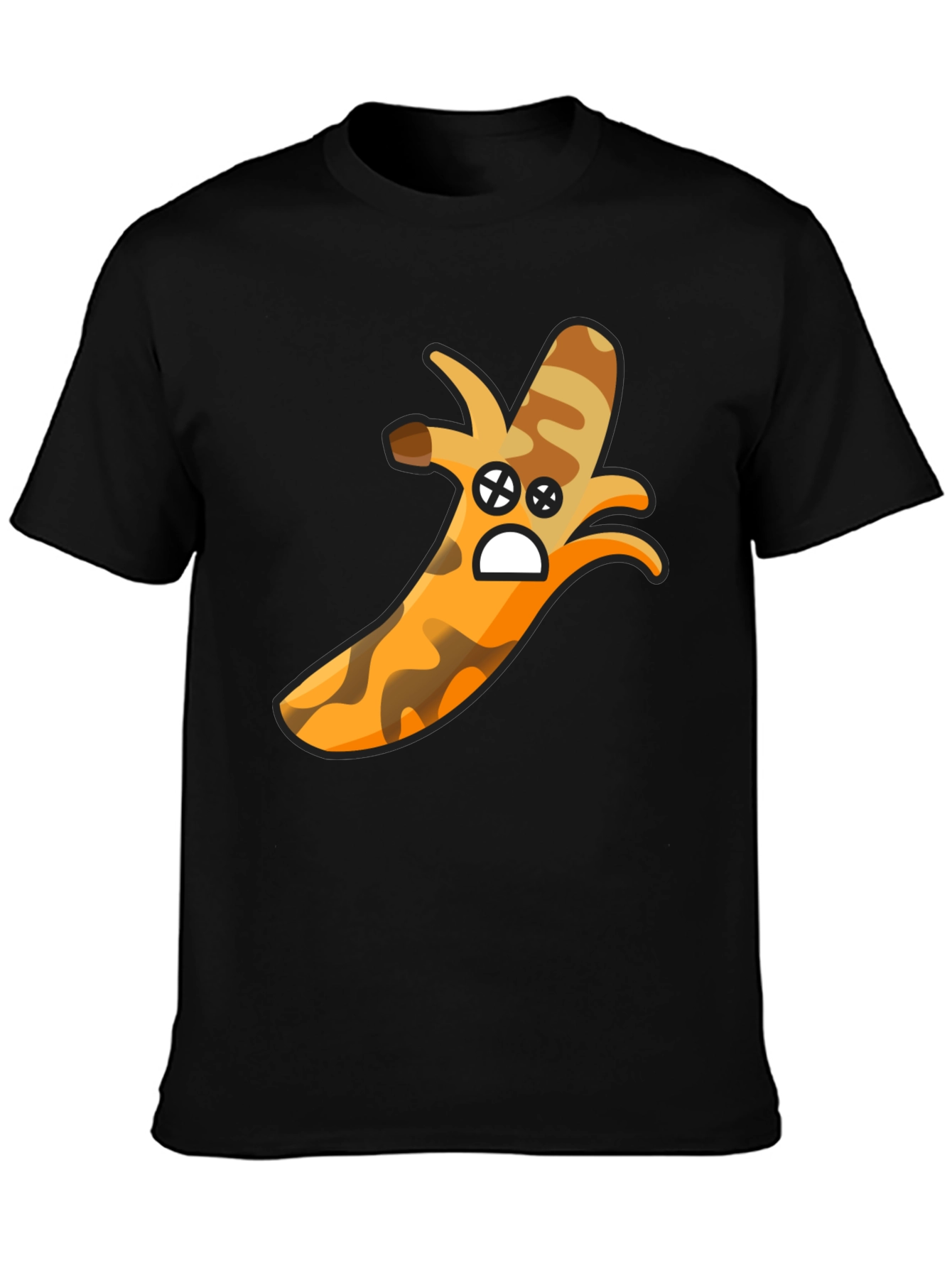 Camouflage Banana Cartoon Graphic Black T-Shirt