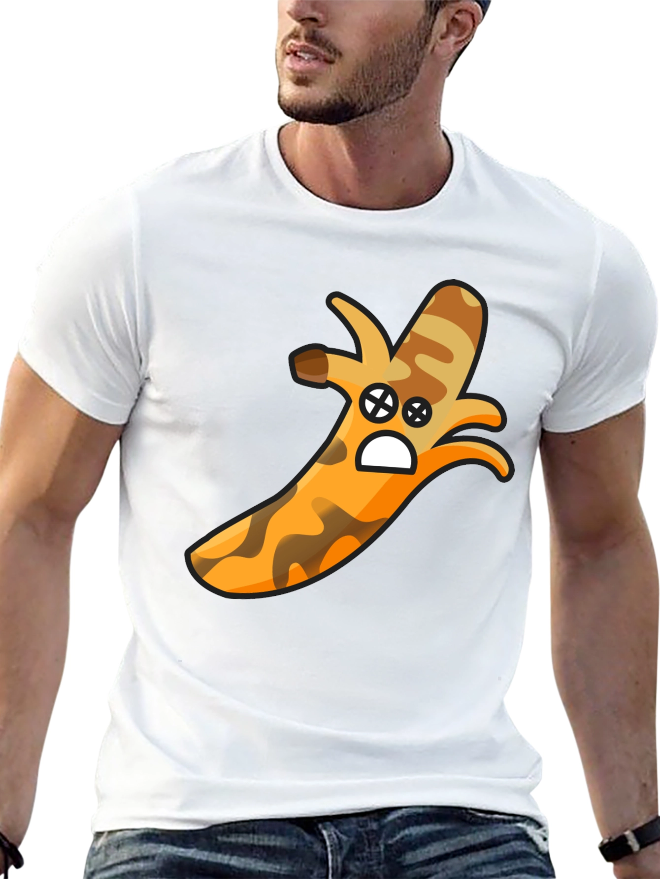 Camouflage Banana Cartoon Graphic Black T-Shirt