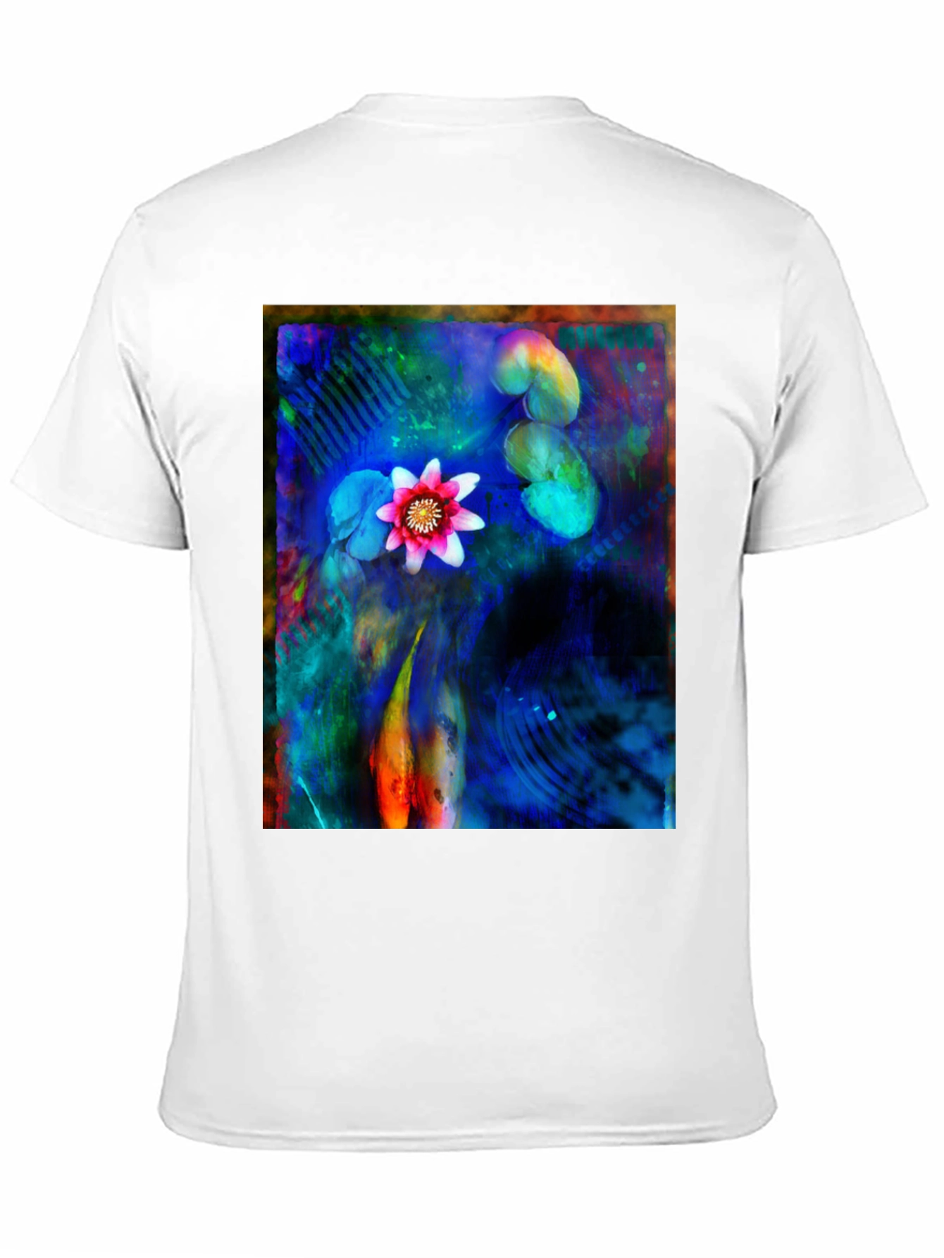 Artistic Lotus Pond Graphic T-Shirt - Black