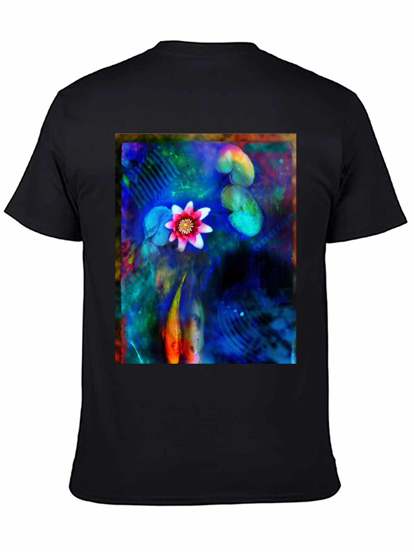 Artistic Lotus Pond Graphic T-Shirt - Black