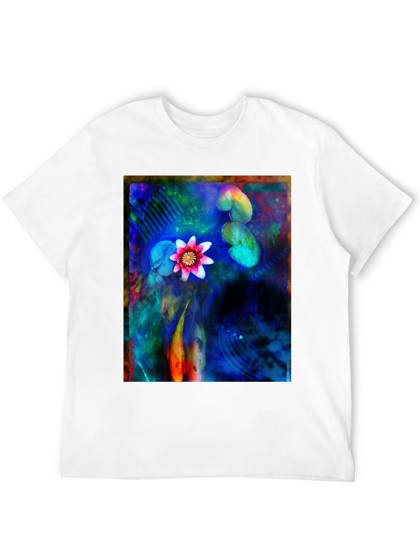 Artistic Lotus Pond Graphic T-Shirt - Black