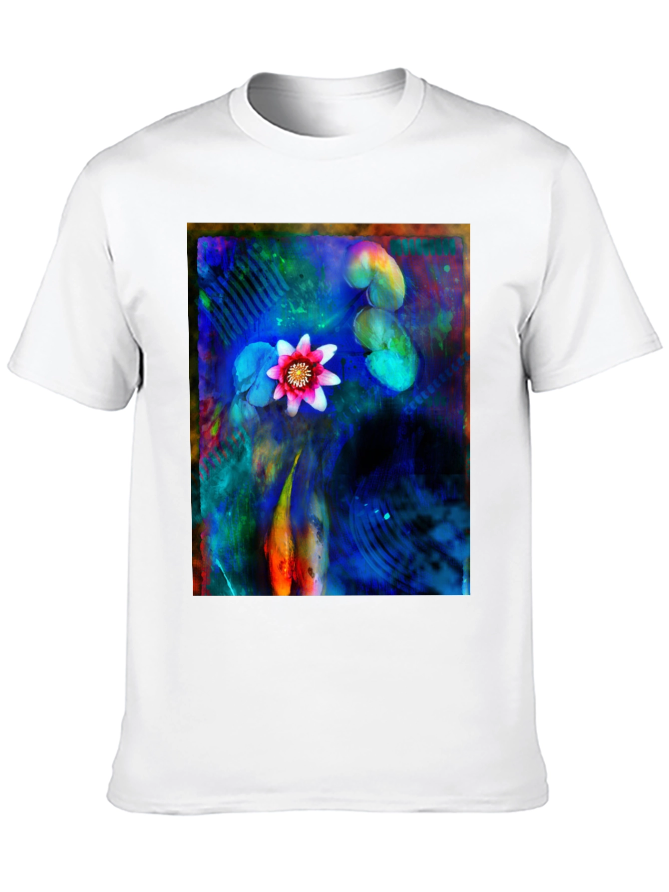 Artistic Lotus Pond Graphic T-Shirt - Black
