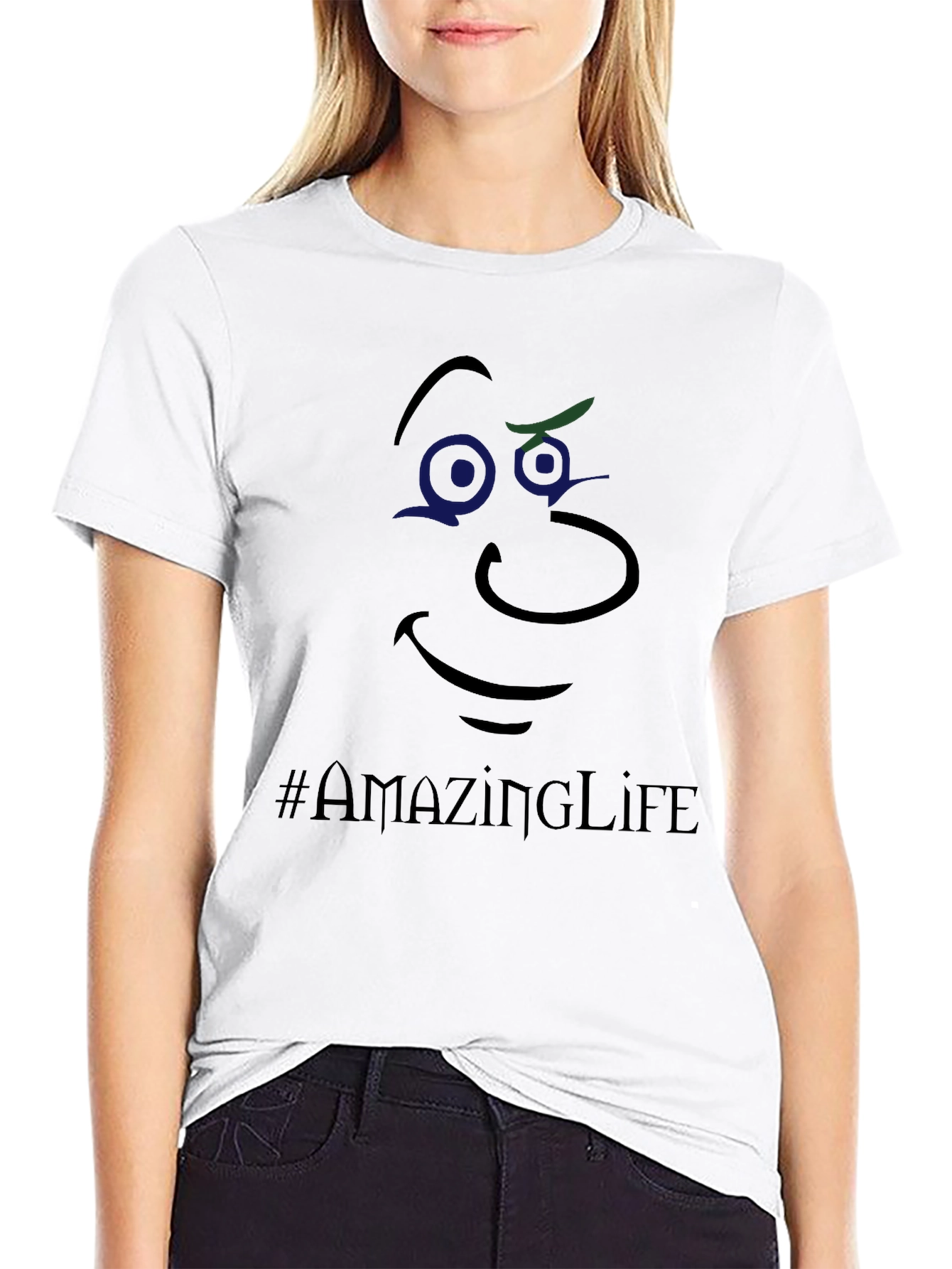 Whimsical Face Graphic Tee - #AmazingLife
