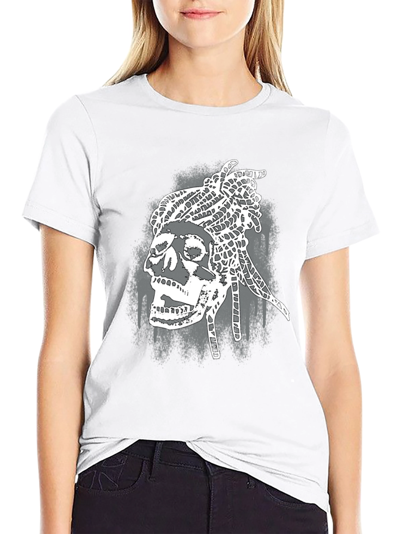 Skull Dreadlocks Graphic Tee - Black T-Shirt