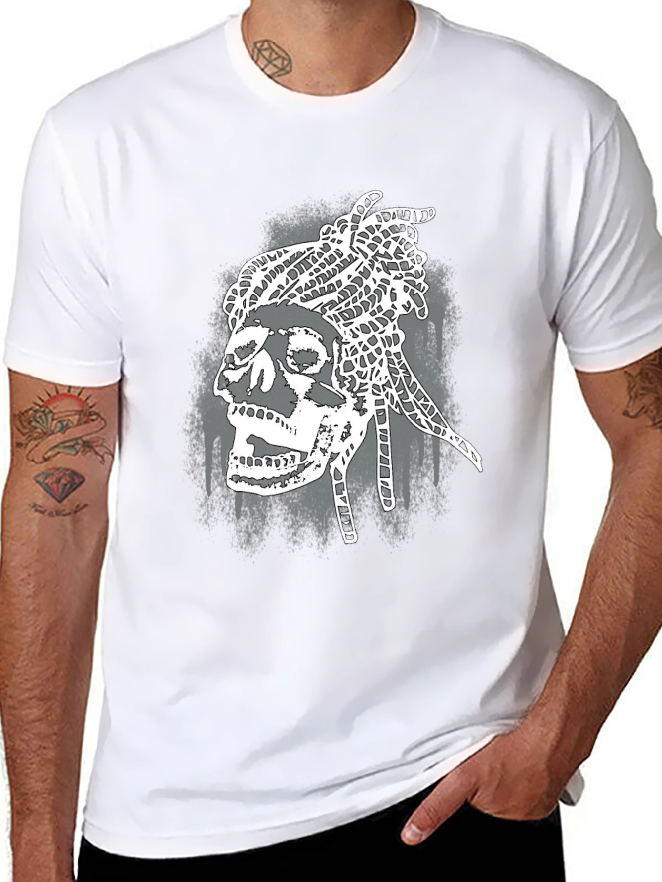 Skull Dreadlocks Graphic Tee - Black T-Shirt