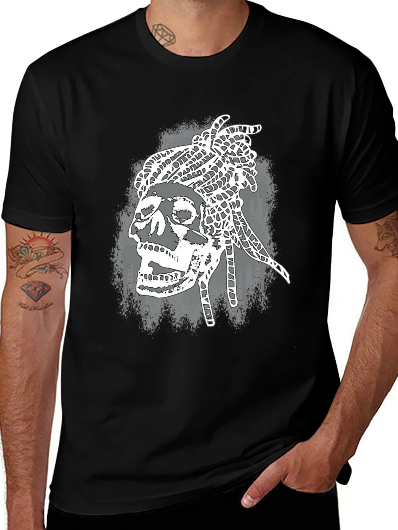 Skull Dreadlocks Graphic Tee - Black T-Shirt