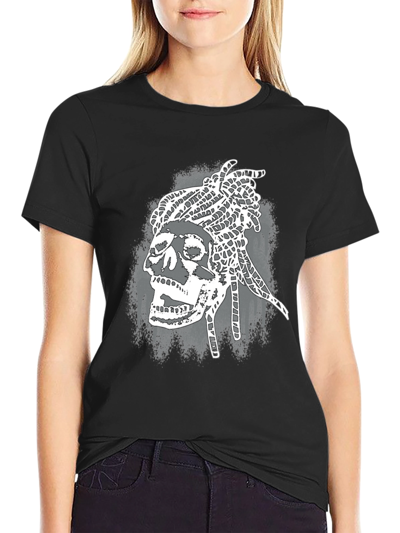Skull Dreadlocks Graphic Tee - Black T-Shirt
