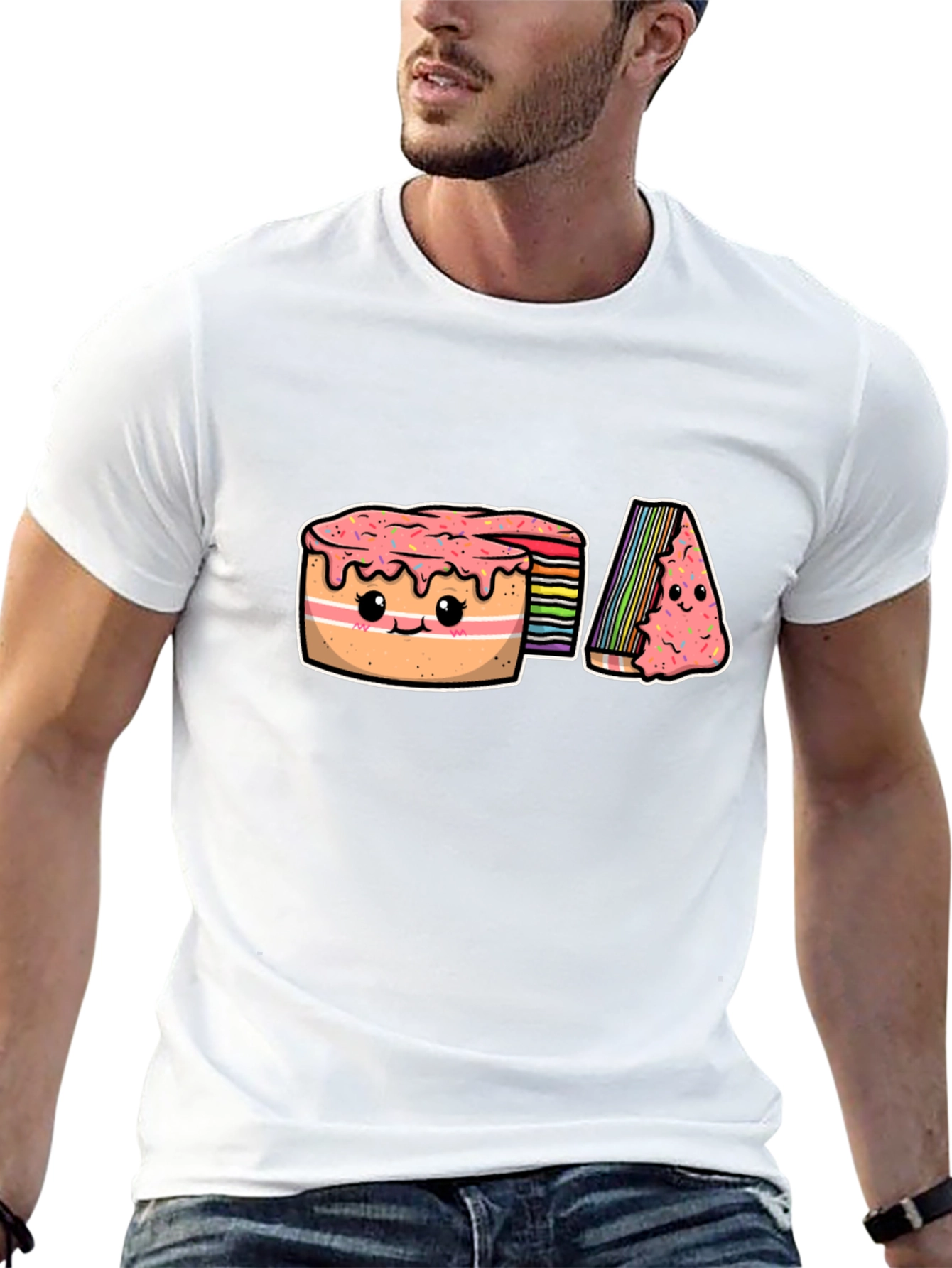 Cute Rainbow Cake Cartoon Graphic T-Shirt