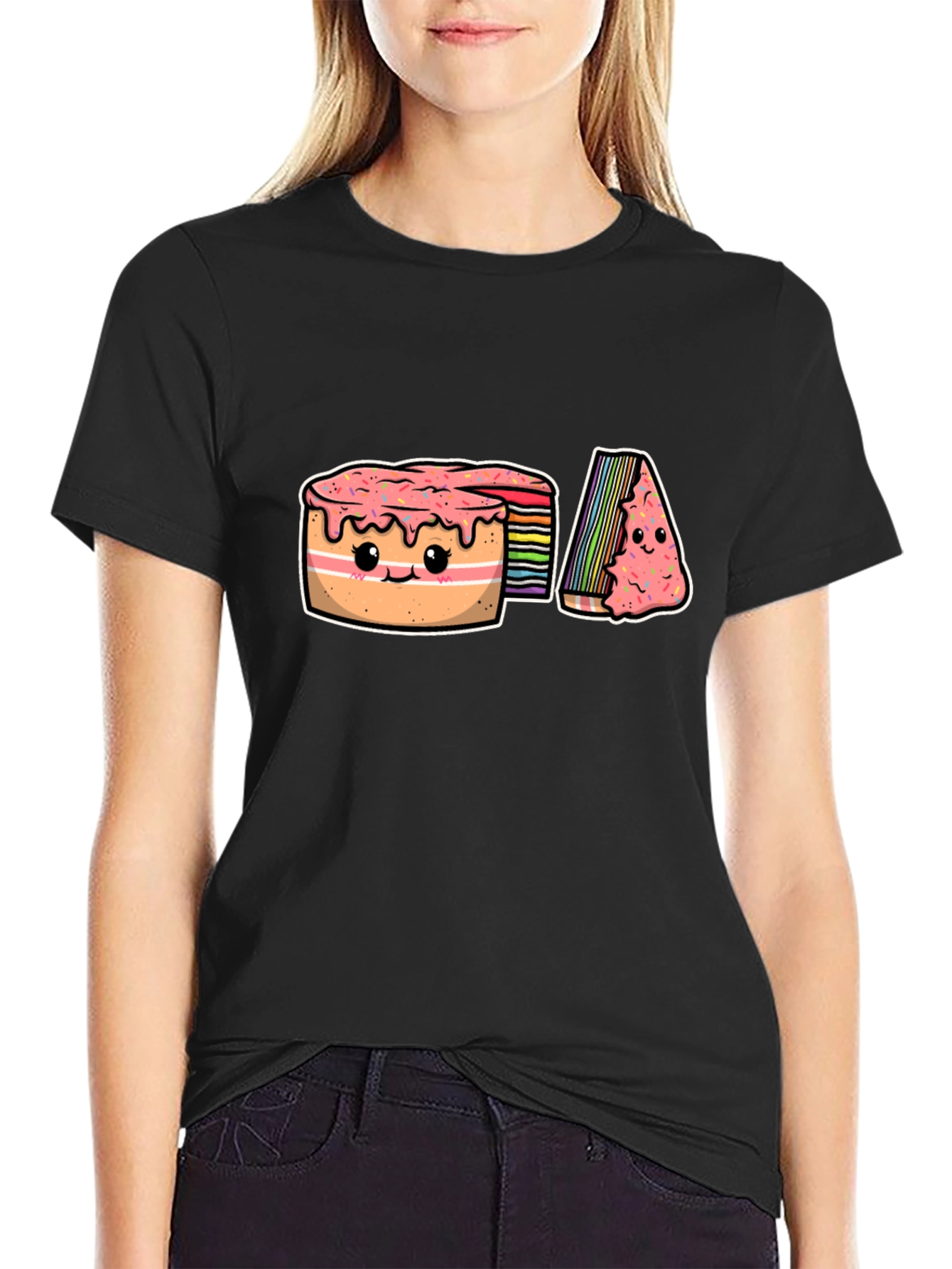 Cute Rainbow Cake Cartoon Graphic T-Shirt