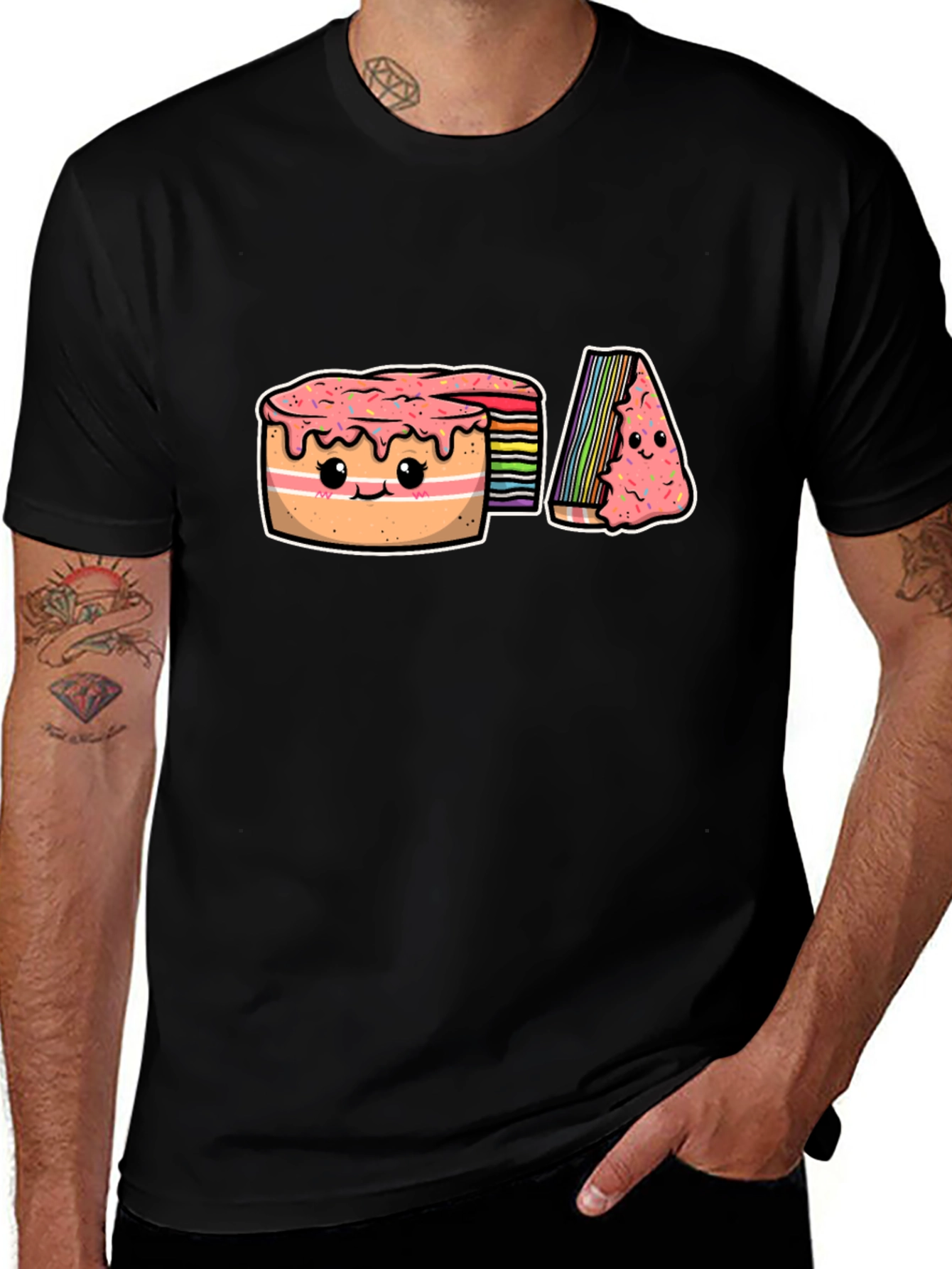 Cute Rainbow Cake Cartoon Graphic T-Shirt