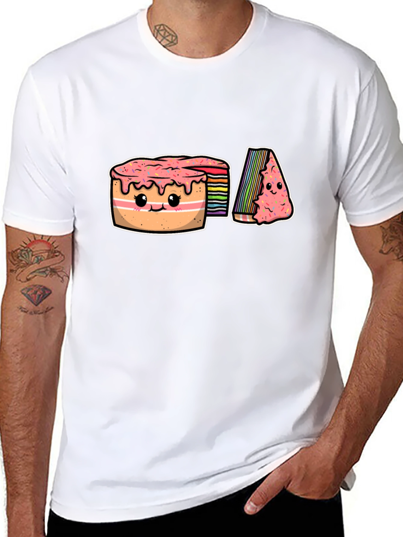 Cute Rainbow Cake Cartoon Graphic T-Shirt