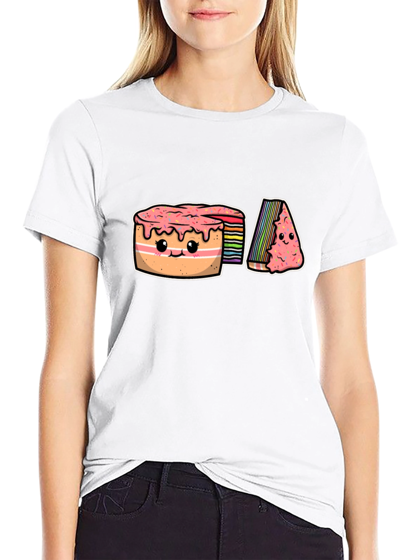 Cute Rainbow Cake Cartoon Graphic T-Shirt