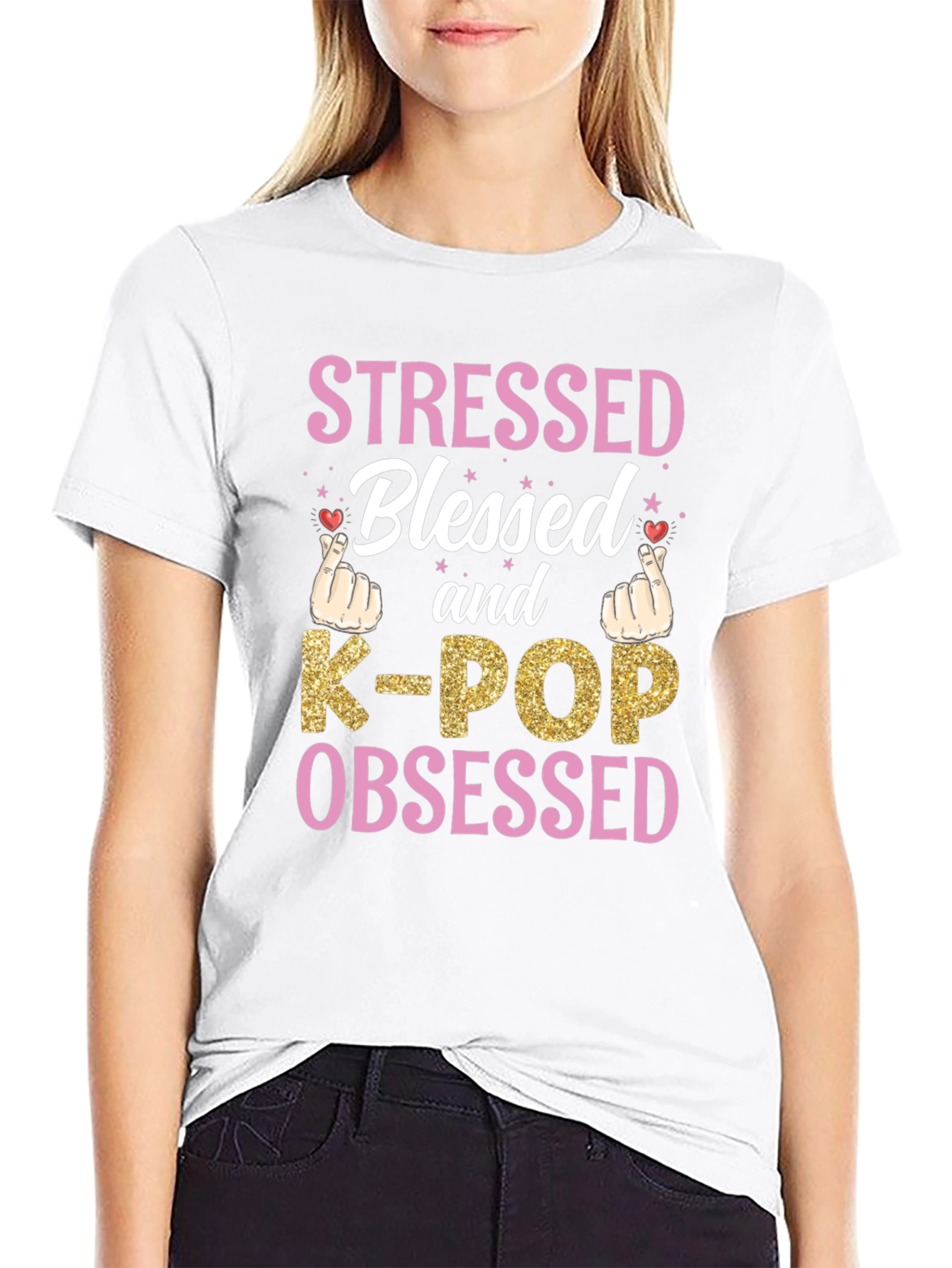 Stressed Blessed K-POP Obsessed Graphic Tee