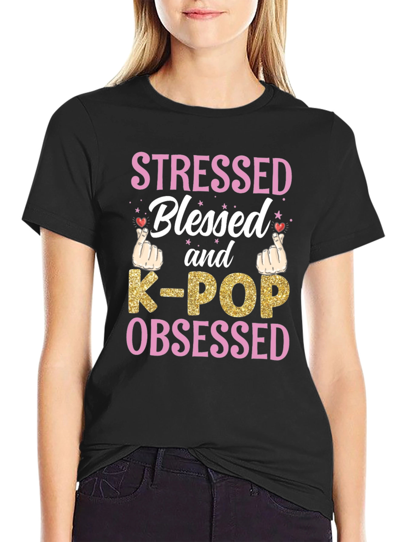 Stressed Blessed K-POP Obsessed Graphic Tee