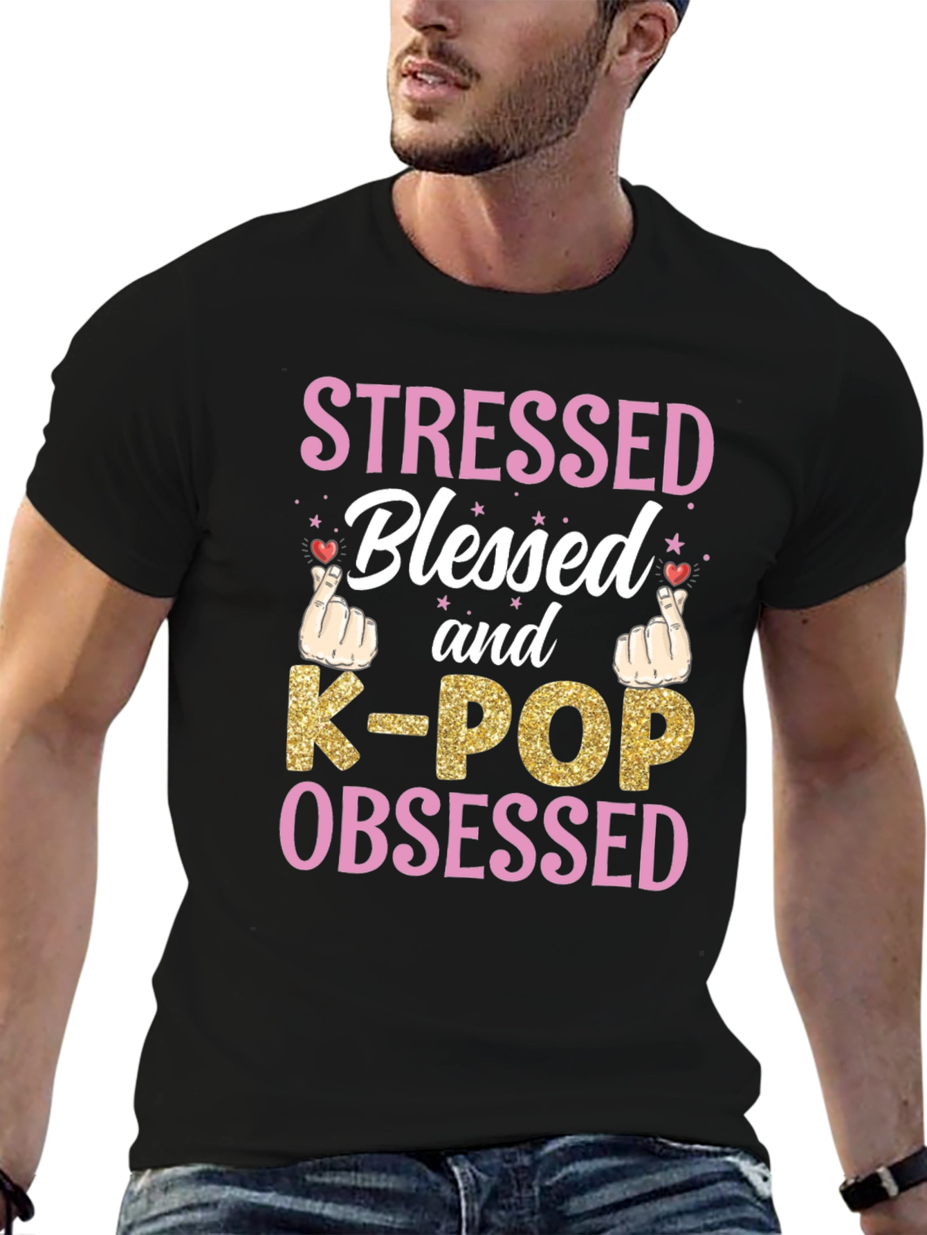 Stressed Blessed K-POP Obsessed Graphic Tee
