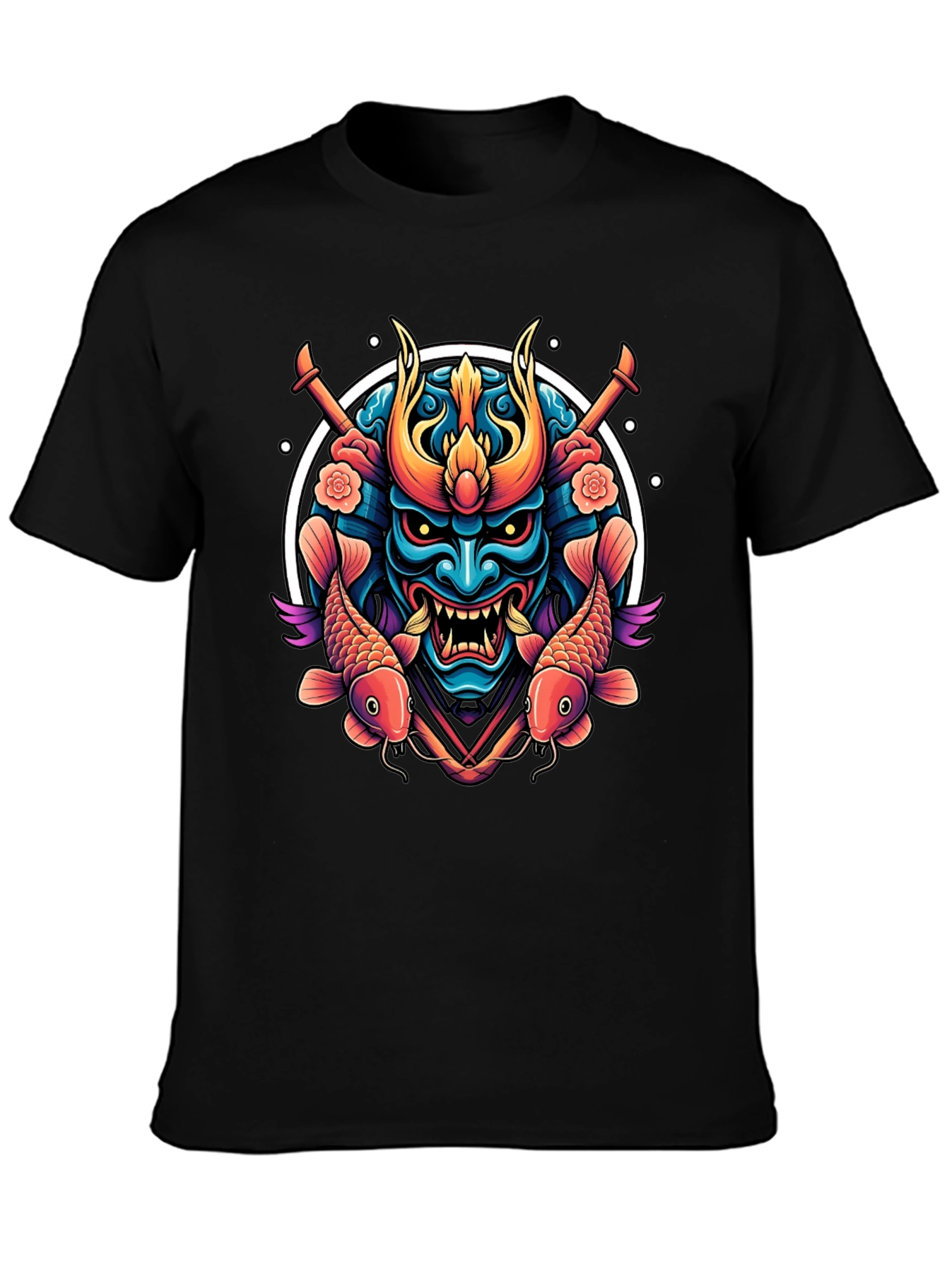 Samurai Mask Graphic Tee - Koi Fish Design