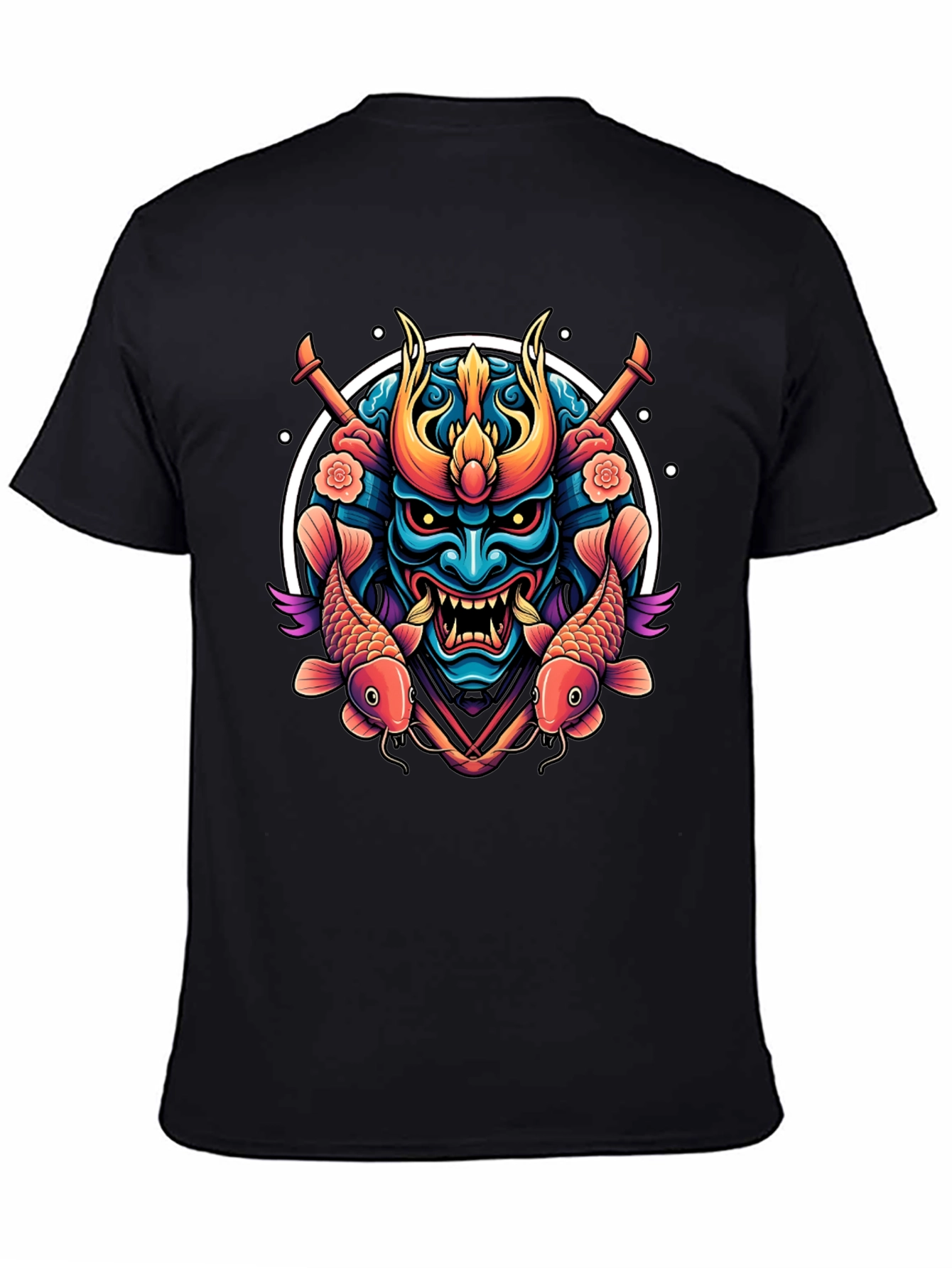 Samurai Mask Graphic Tee - Koi Fish Design