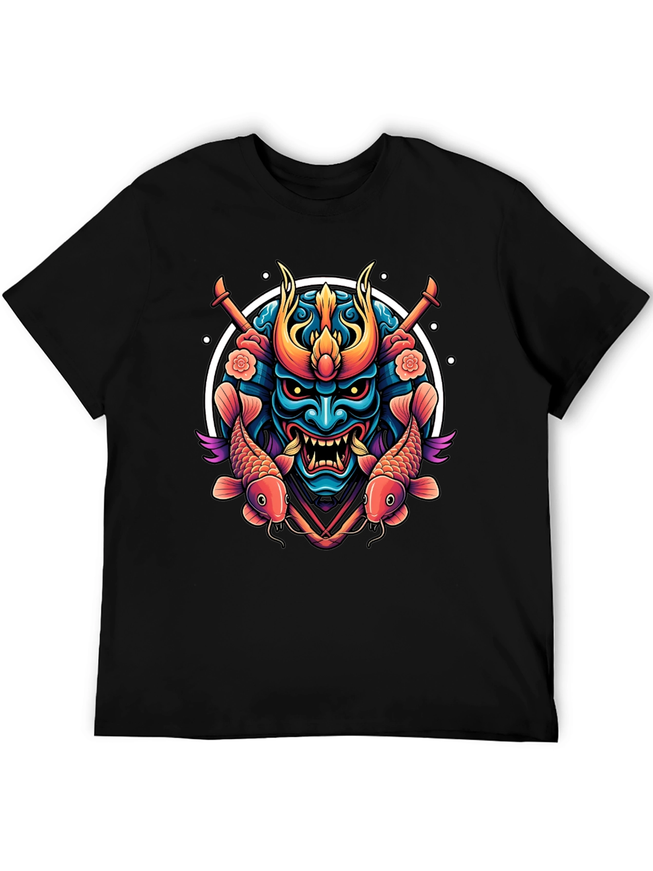Samurai Mask Graphic Tee - Koi Fish Design