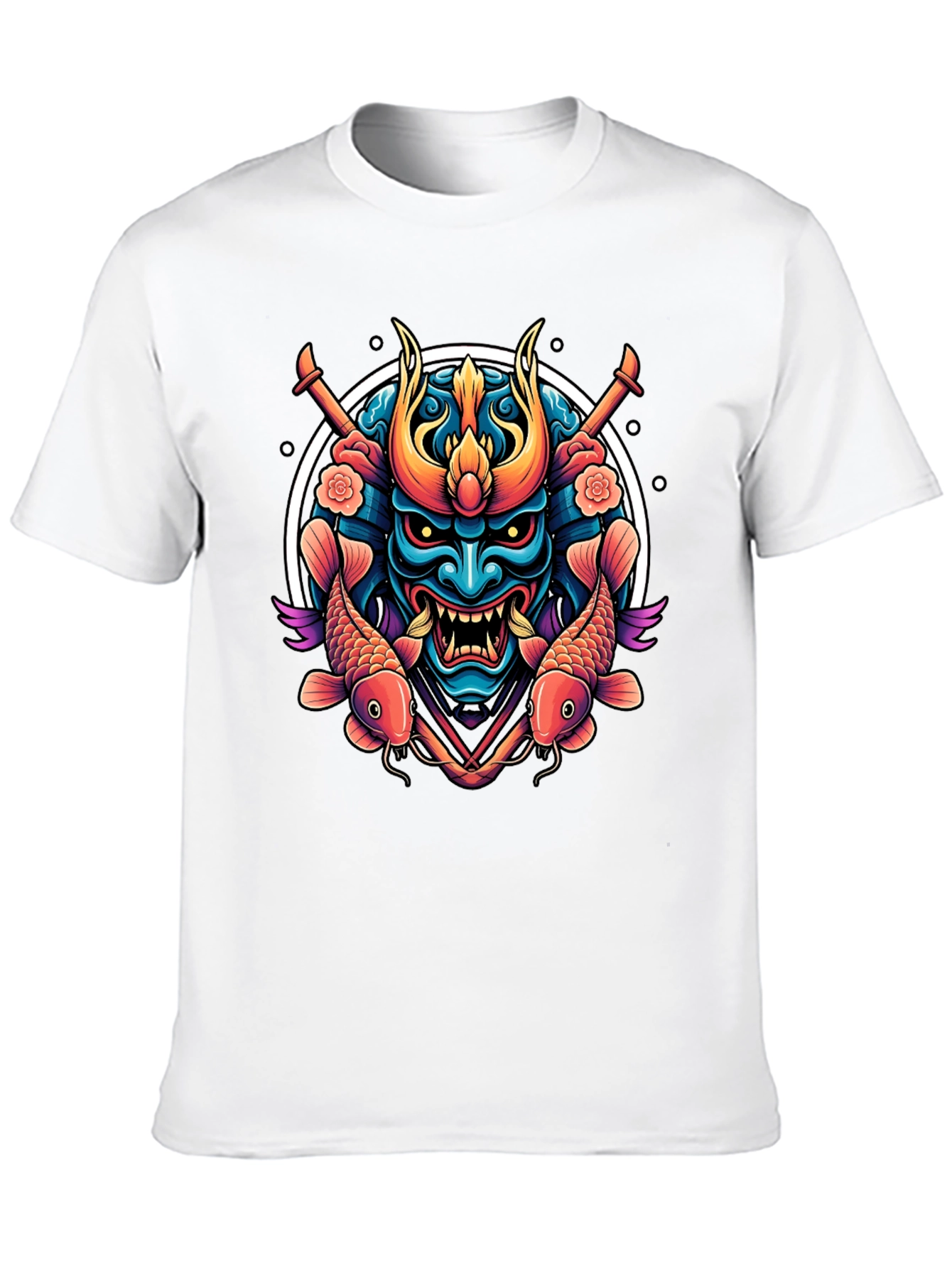 Samurai Mask Graphic Tee - Koi Fish Design