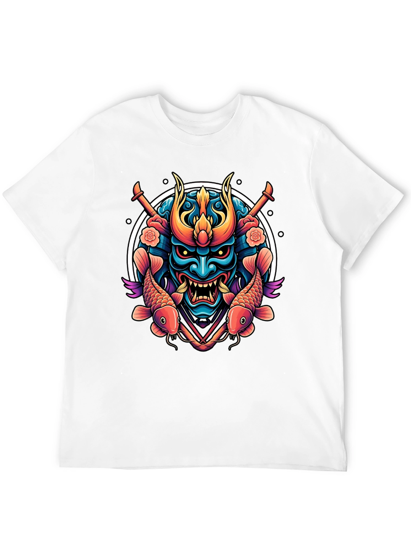 Samurai Mask Graphic Tee - Koi Fish Design