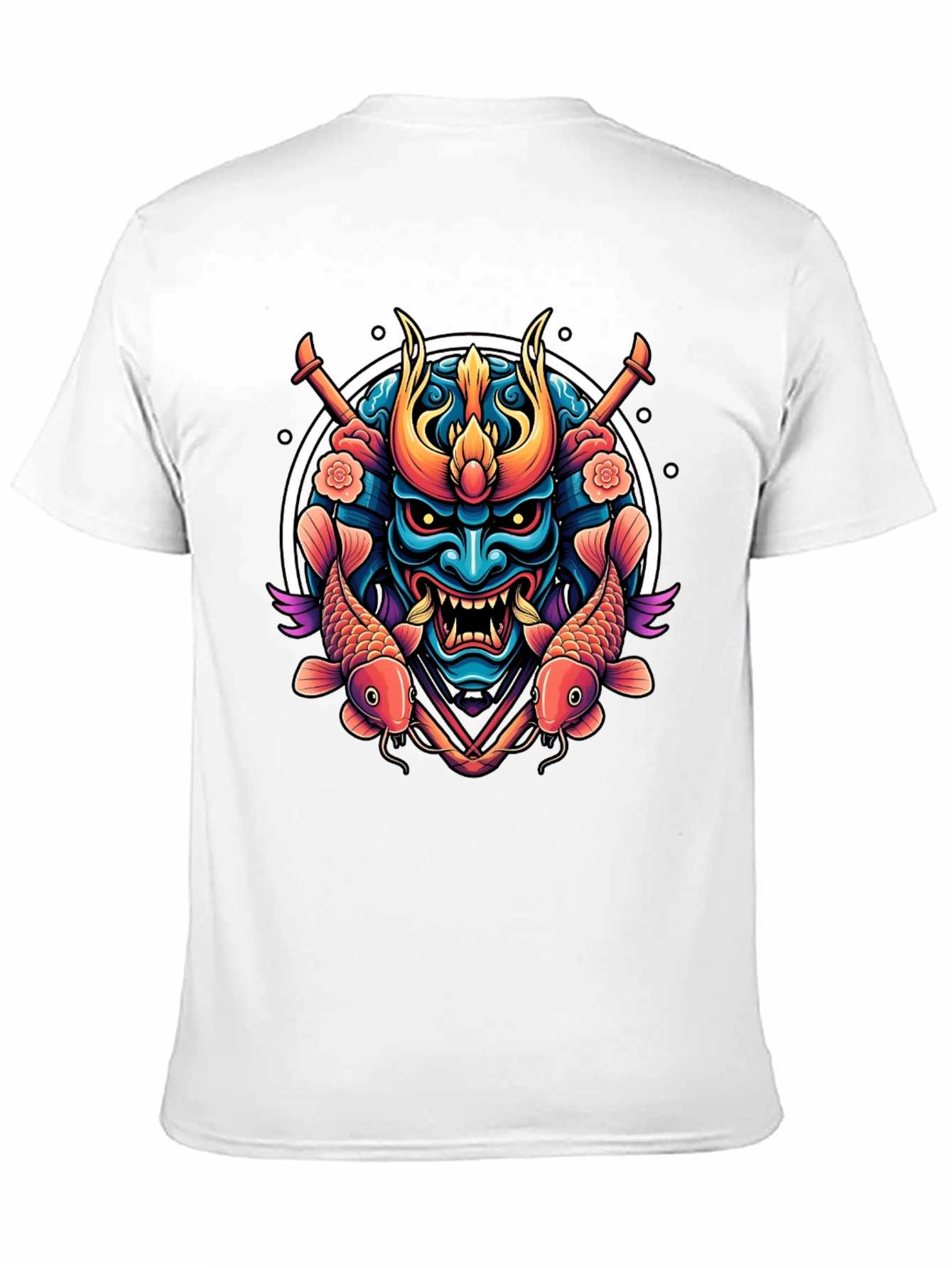 Samurai Mask Graphic Tee - Koi Fish Design