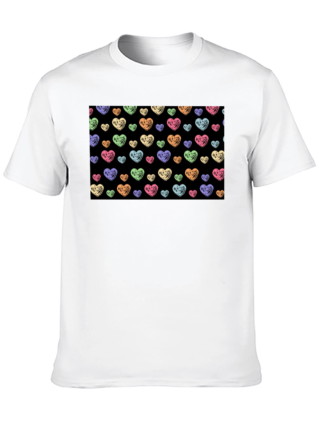 Heart Scribble Pattern Black T-Shirt
