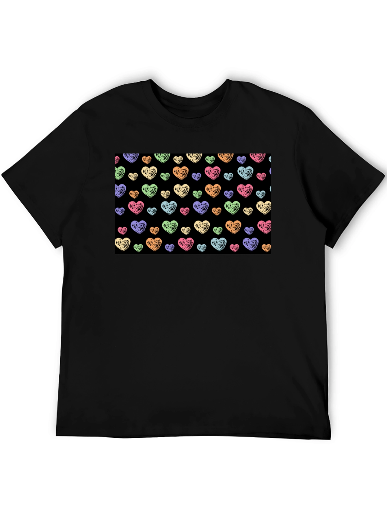 Heart Scribble Pattern Black T-Shirt