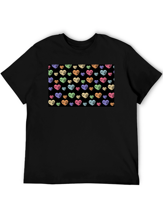 Heart Scribble Pattern Black T-Shirt