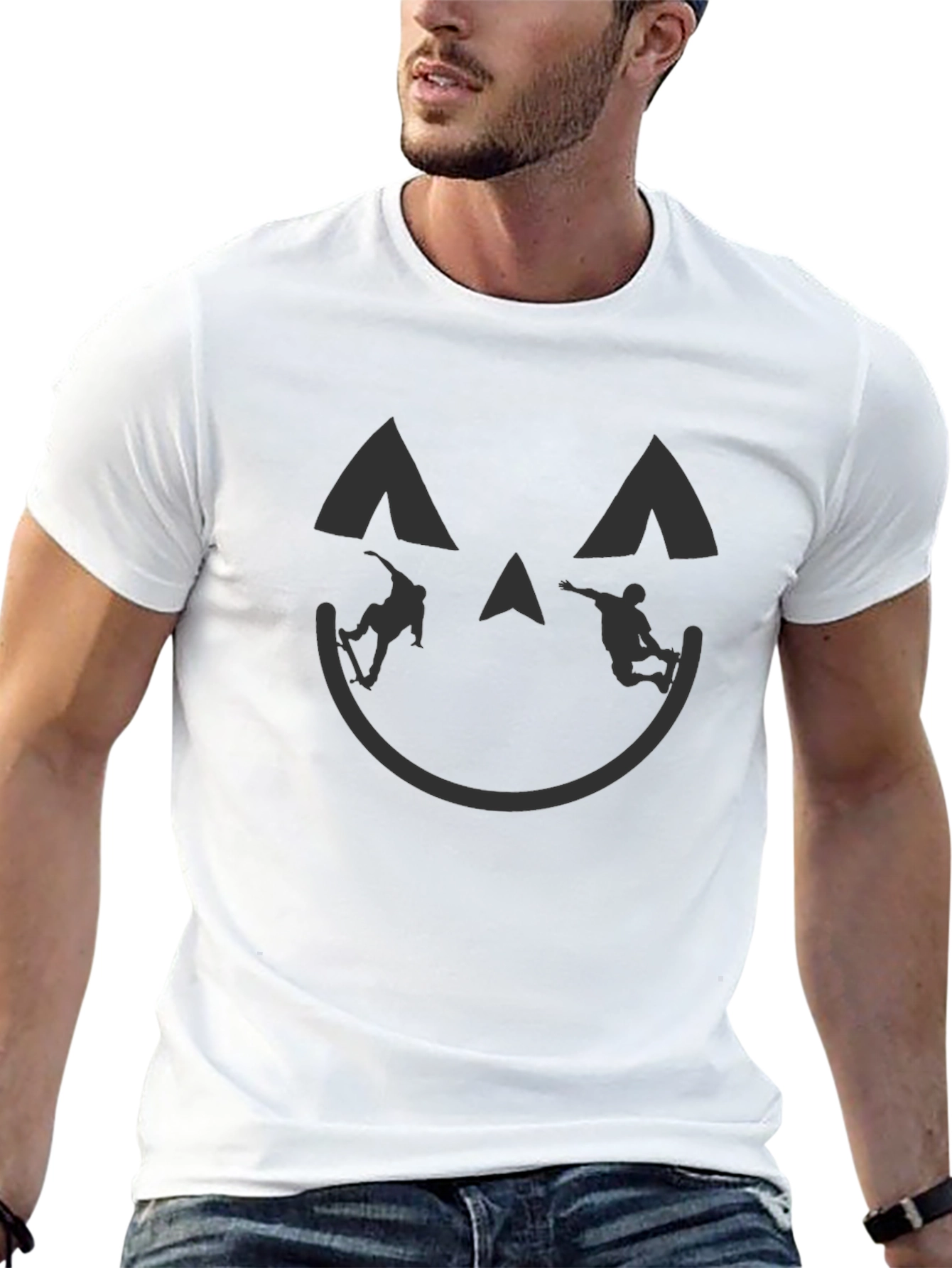 Skateboarding Pumpkin Face Black T-Shirt