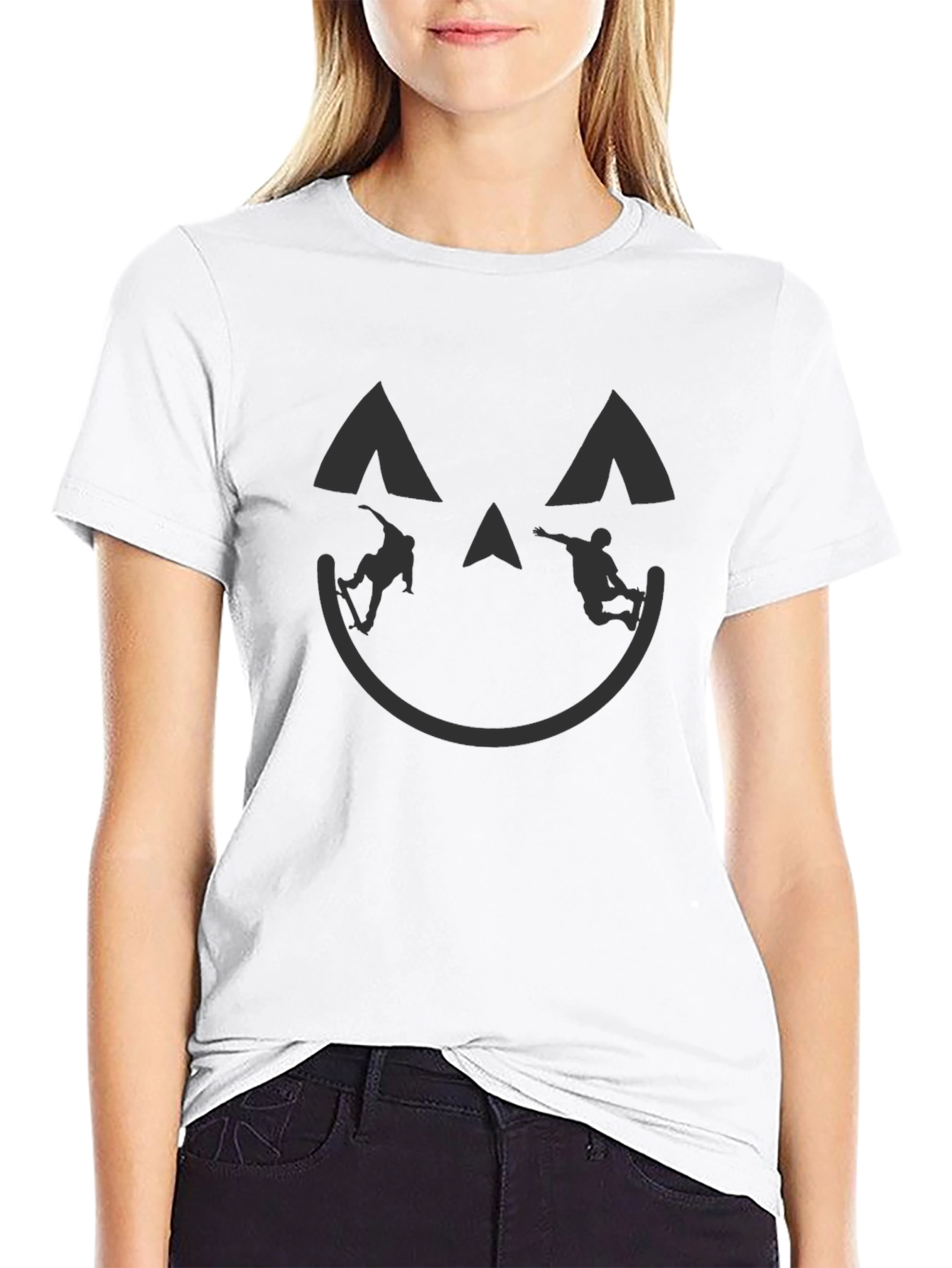 Skateboarding Pumpkin Face Black T-Shirt
