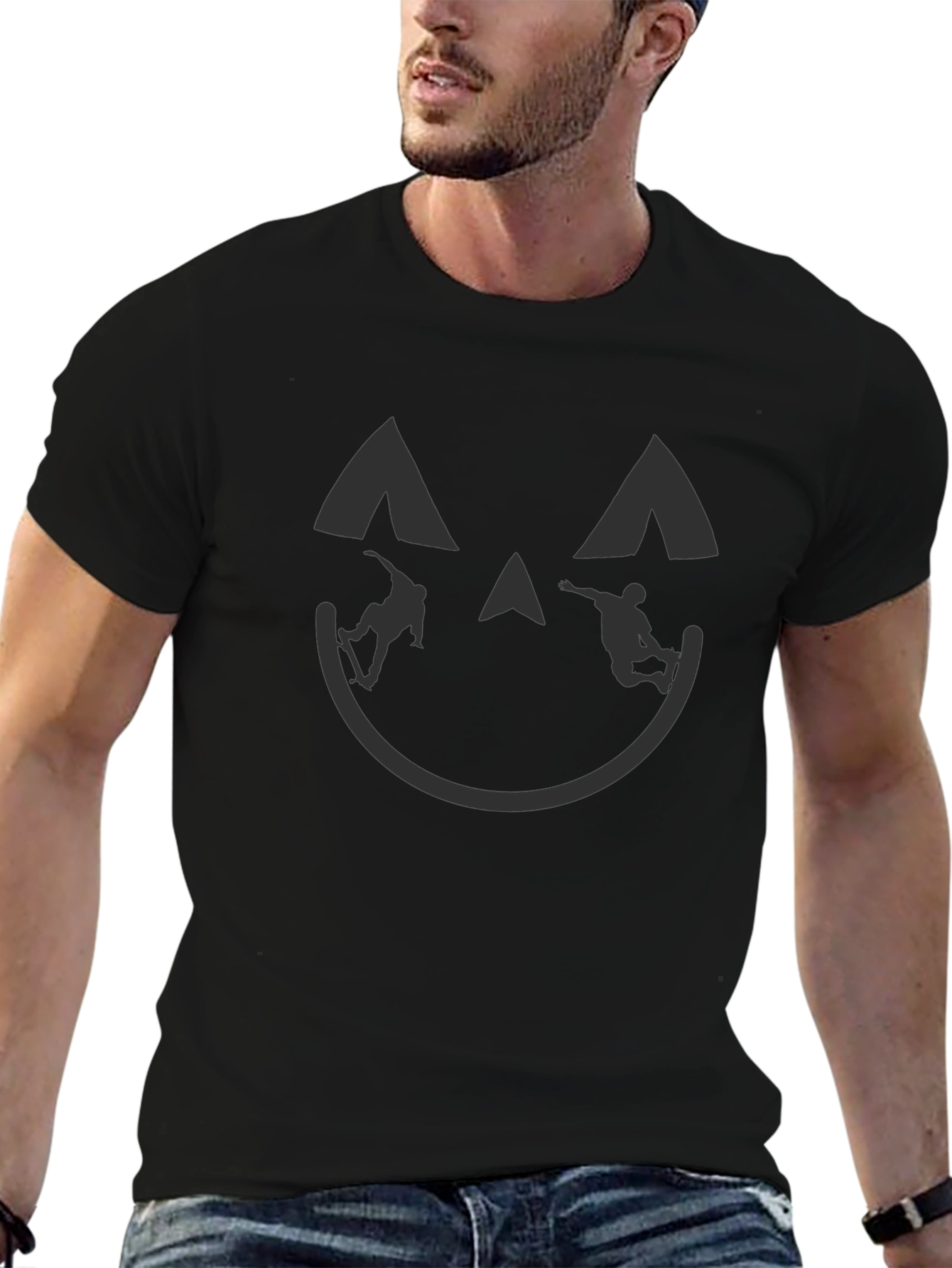 Skateboarding Pumpkin Face Black T-Shirt