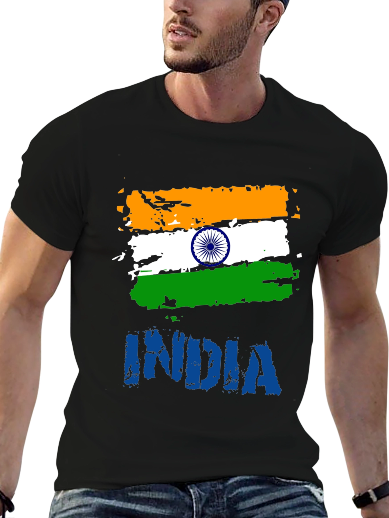 India Flag Graphic T-Shirt - Mens Black Tee