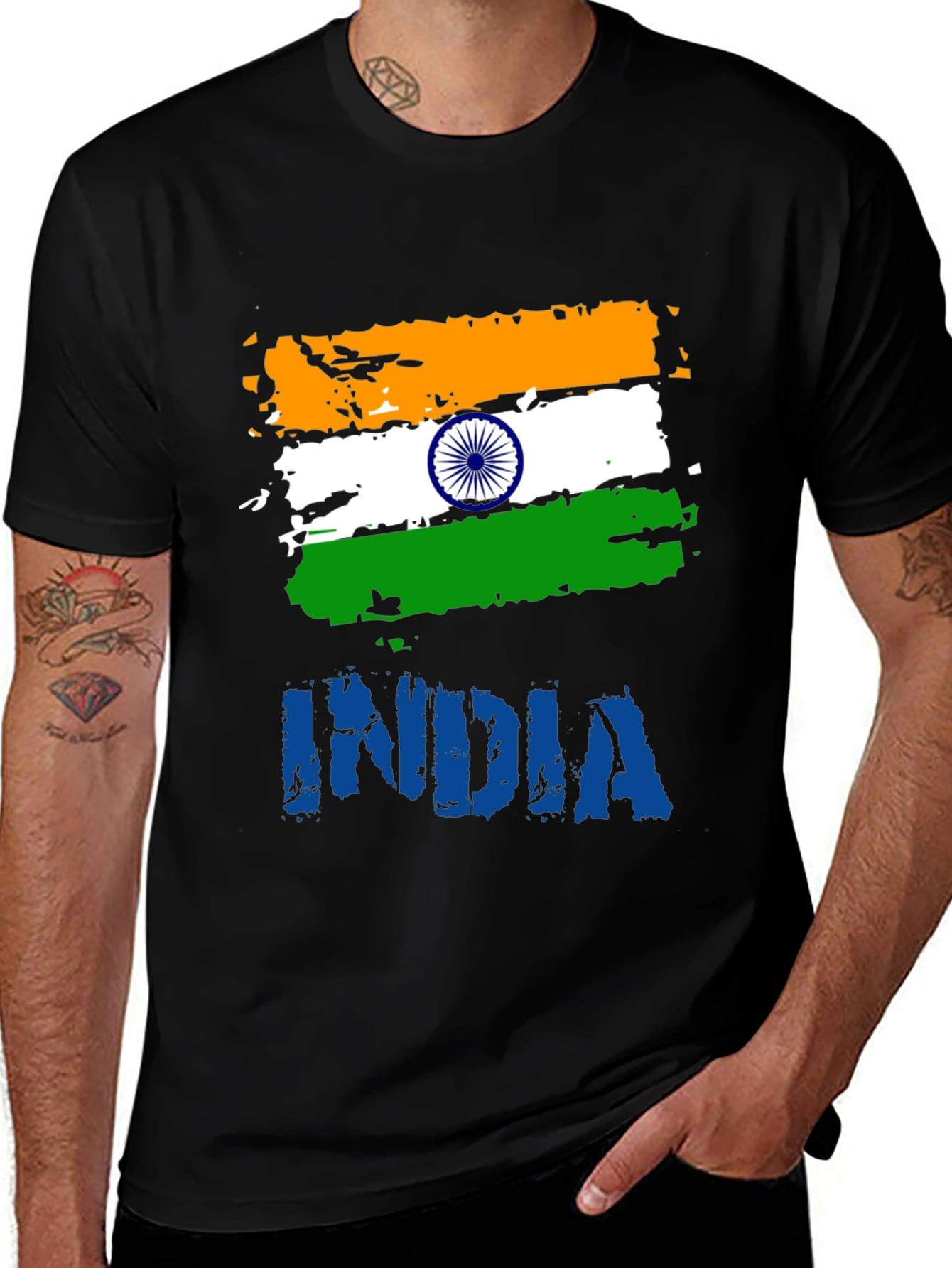 India Flag Graphic T-Shirt - Mens Black Tee
