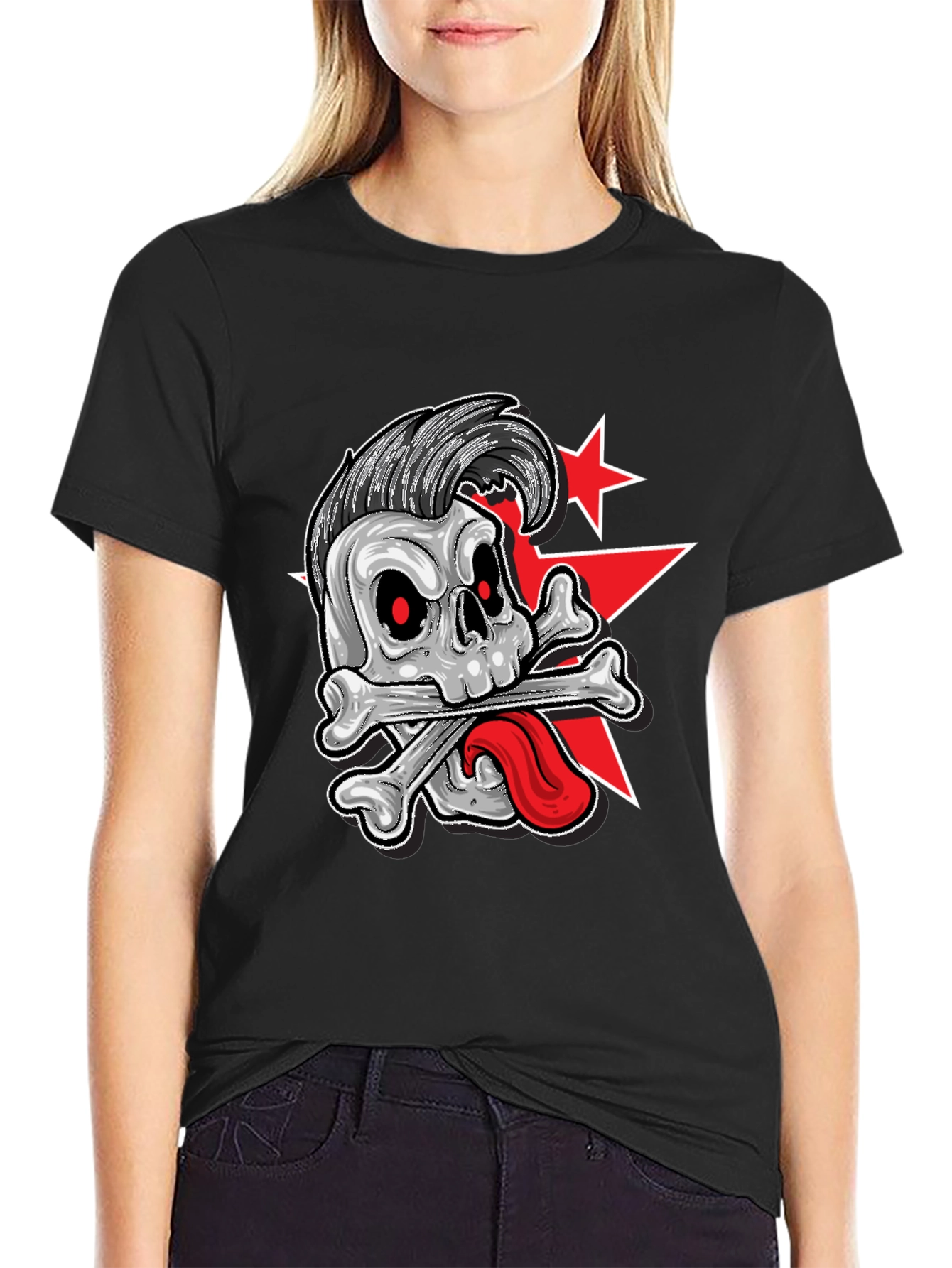 Skull & Bones Rockabilly Graphic Print T-Shirt