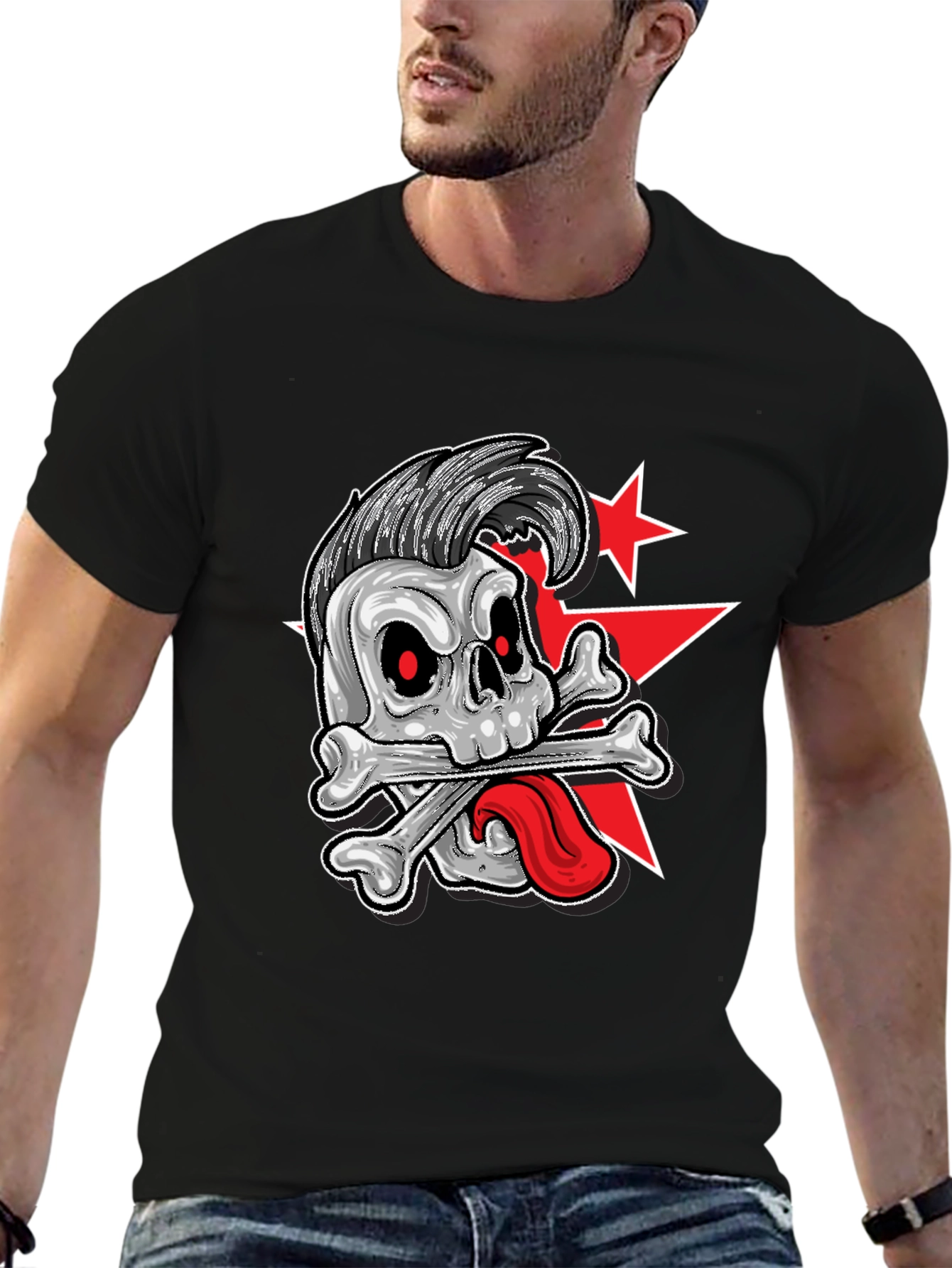 Skull & Bones Rockabilly Graphic Print T-Shirt