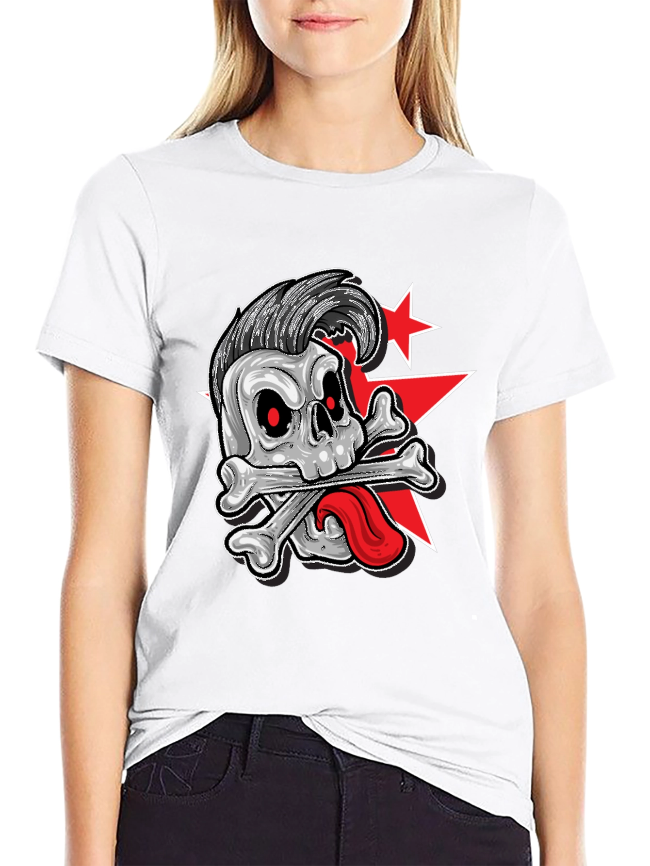 Skull & Bones Rockabilly Graphic Print T-Shirt