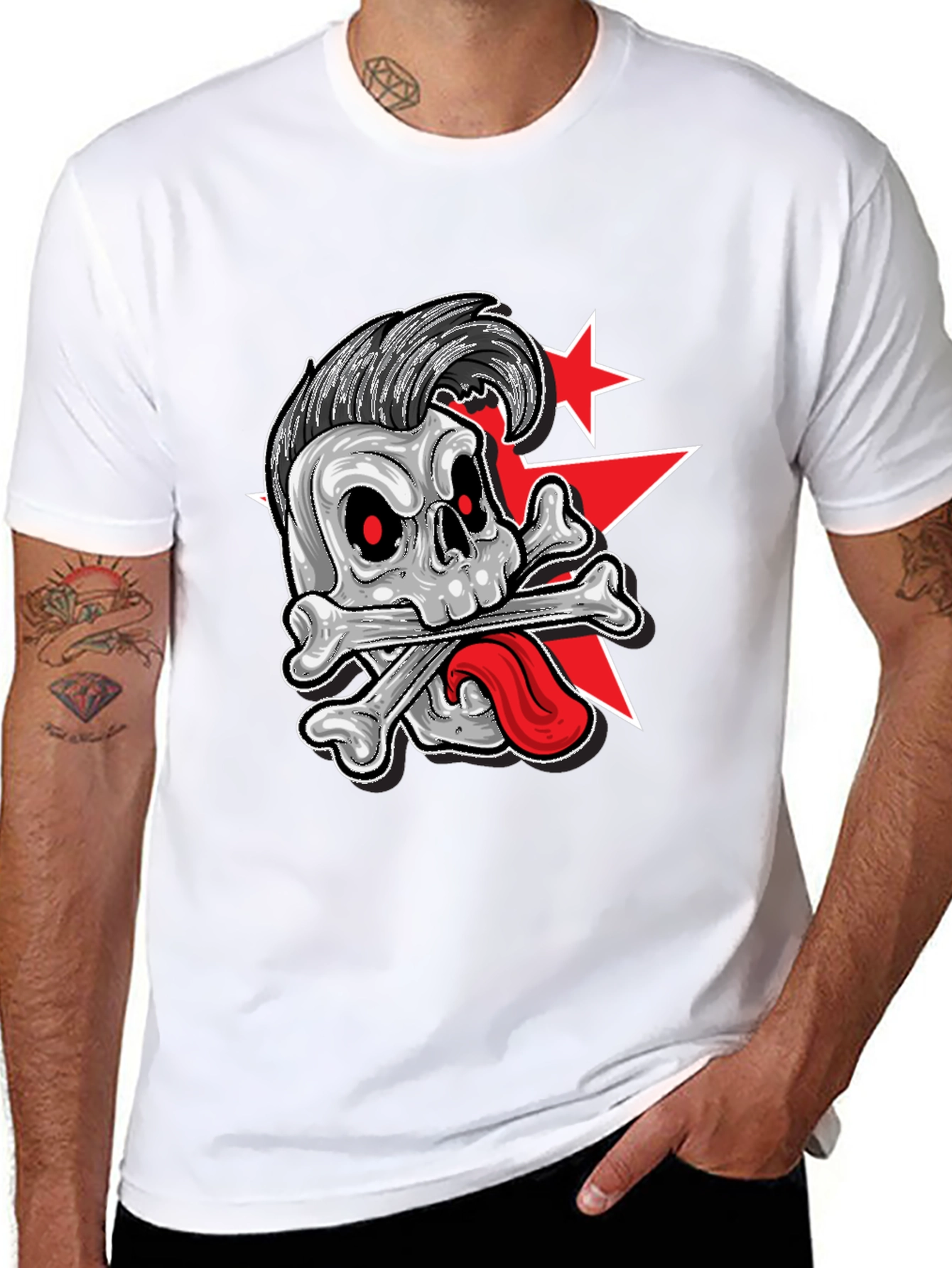 Skull & Bones Rockabilly Graphic Print T-Shirt