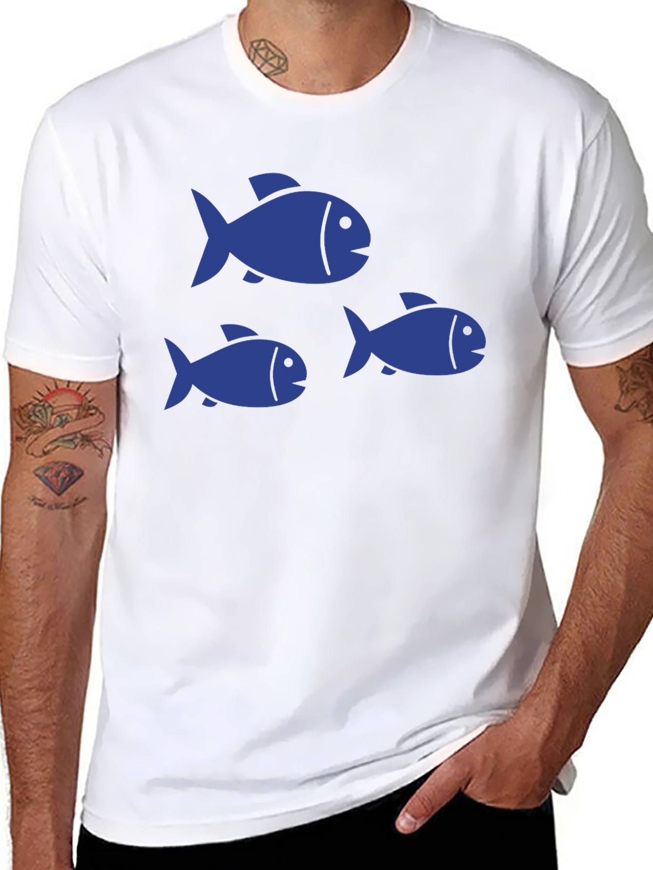 Black T-Shirt with Blue Fish Graphic Print
