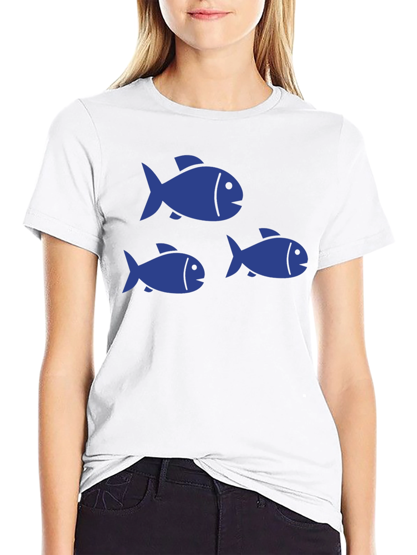 Black T-Shirt with Blue Fish Graphic Print