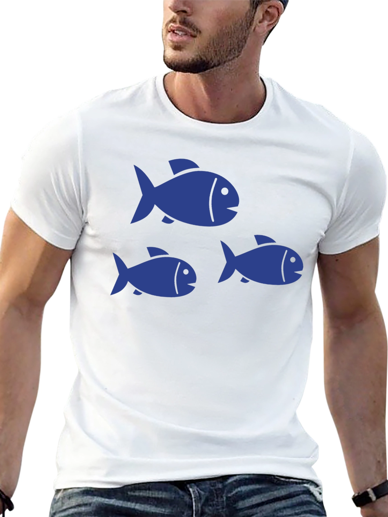 Black T-Shirt with Blue Fish Graphic Print