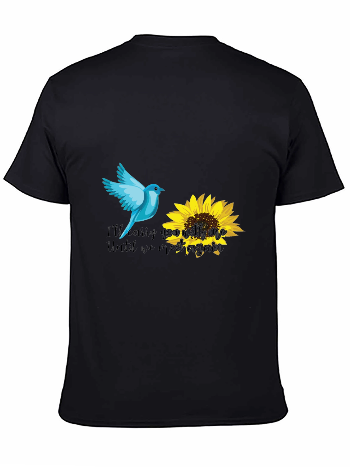 Blue Bird & Sunflower Graphic Black T-Shirt