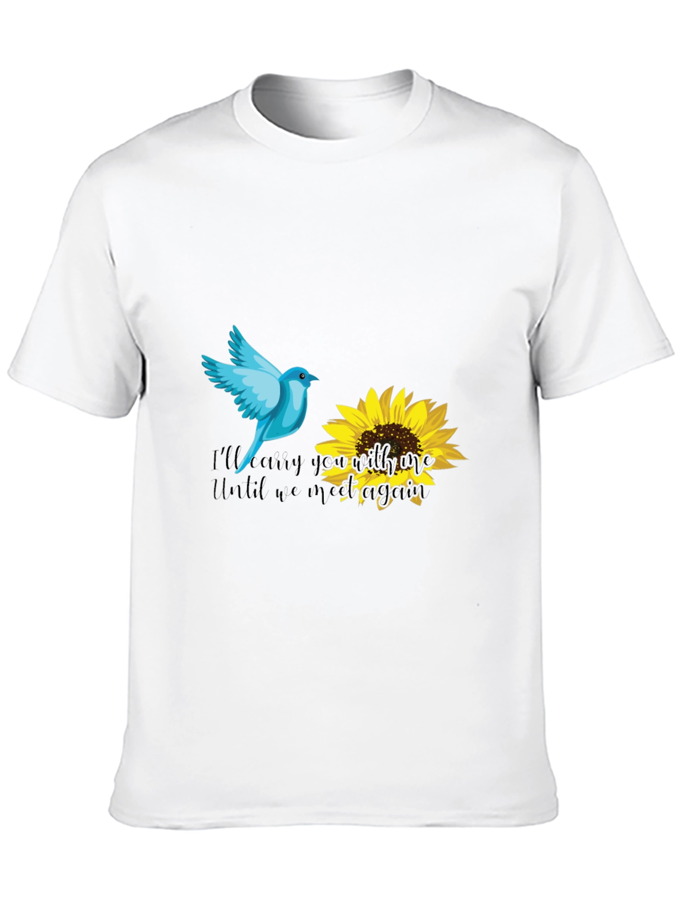 Blue Bird & Sunflower Graphic Black T-Shirt