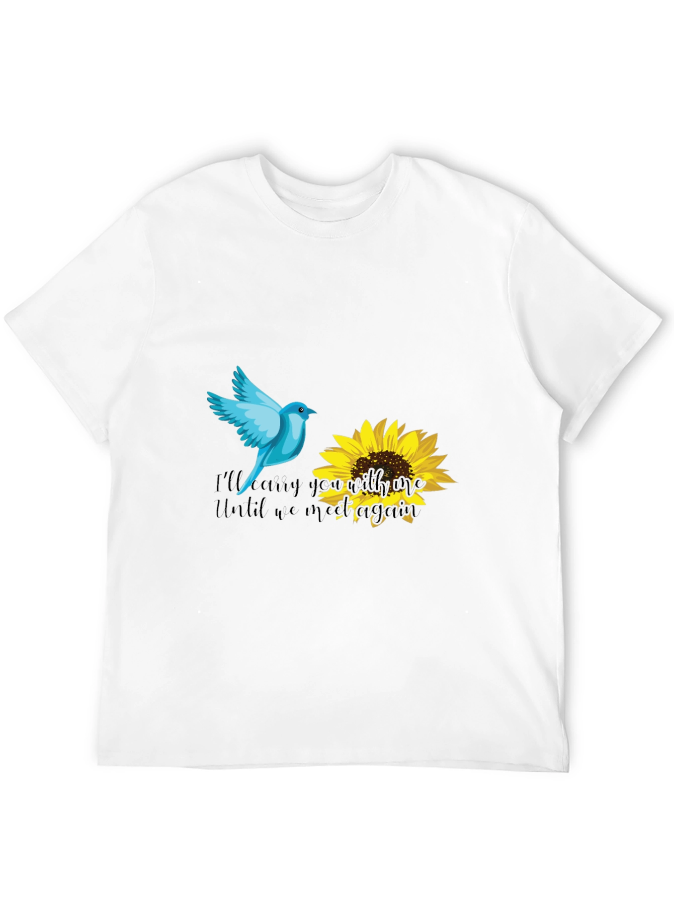 Blue Bird & Sunflower Graphic Black T-Shirt