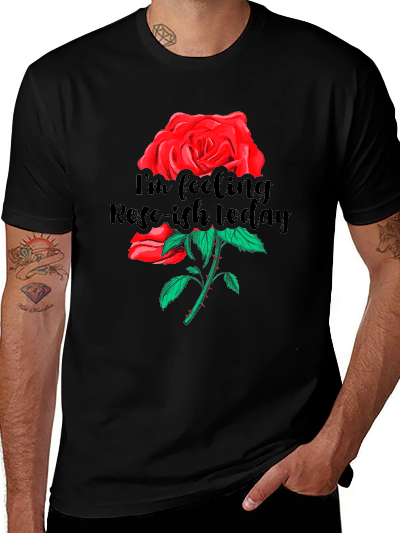 Rose-ish Today Graphic Black T-Shirt